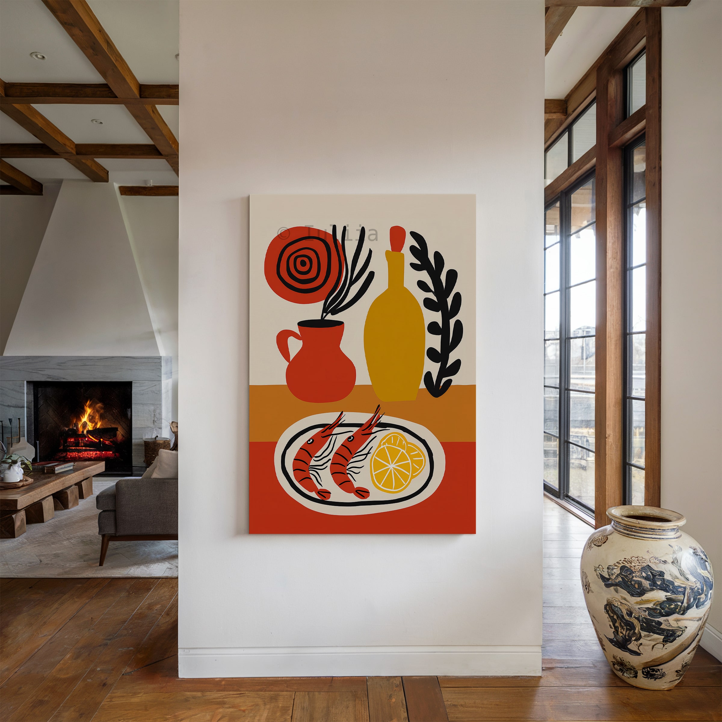 European Food Canvas, Shrimp Still Life Print, Citrus Kitchen Decor, Modern Bistro Illustration, Colorful Wall Art - photo #12