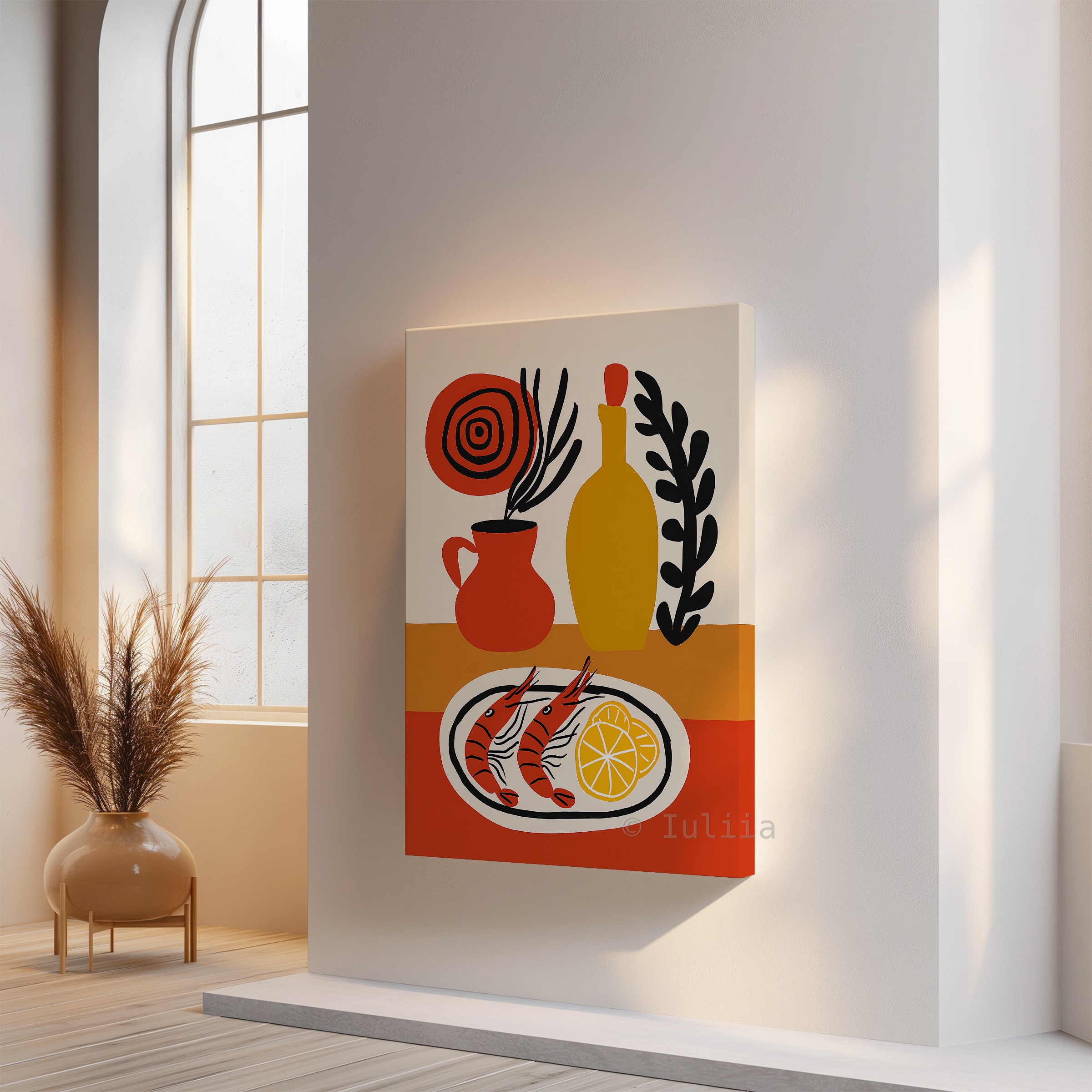 European Food Canvas, Shrimp Still Life Print, Citrus Kitchen Decor, Modern Bistro Illustration, Colorful Wall Art - photo #15