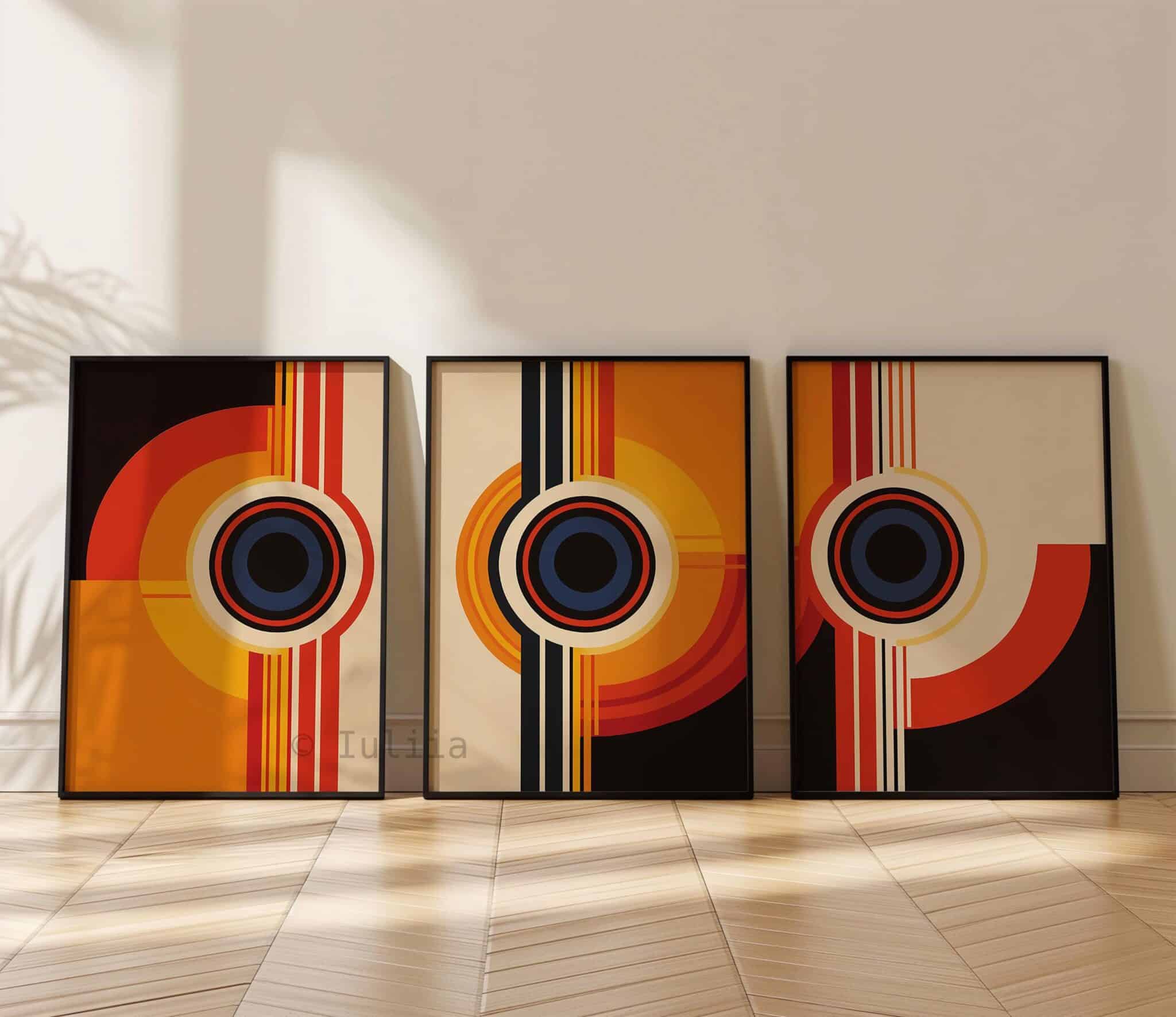 Triptych Prints Orbital Geometry Prints, Retro Circle Wall Art, Bauhaus Inspired Design, Mid Century Modern Decor, Living Room Set - photo #6