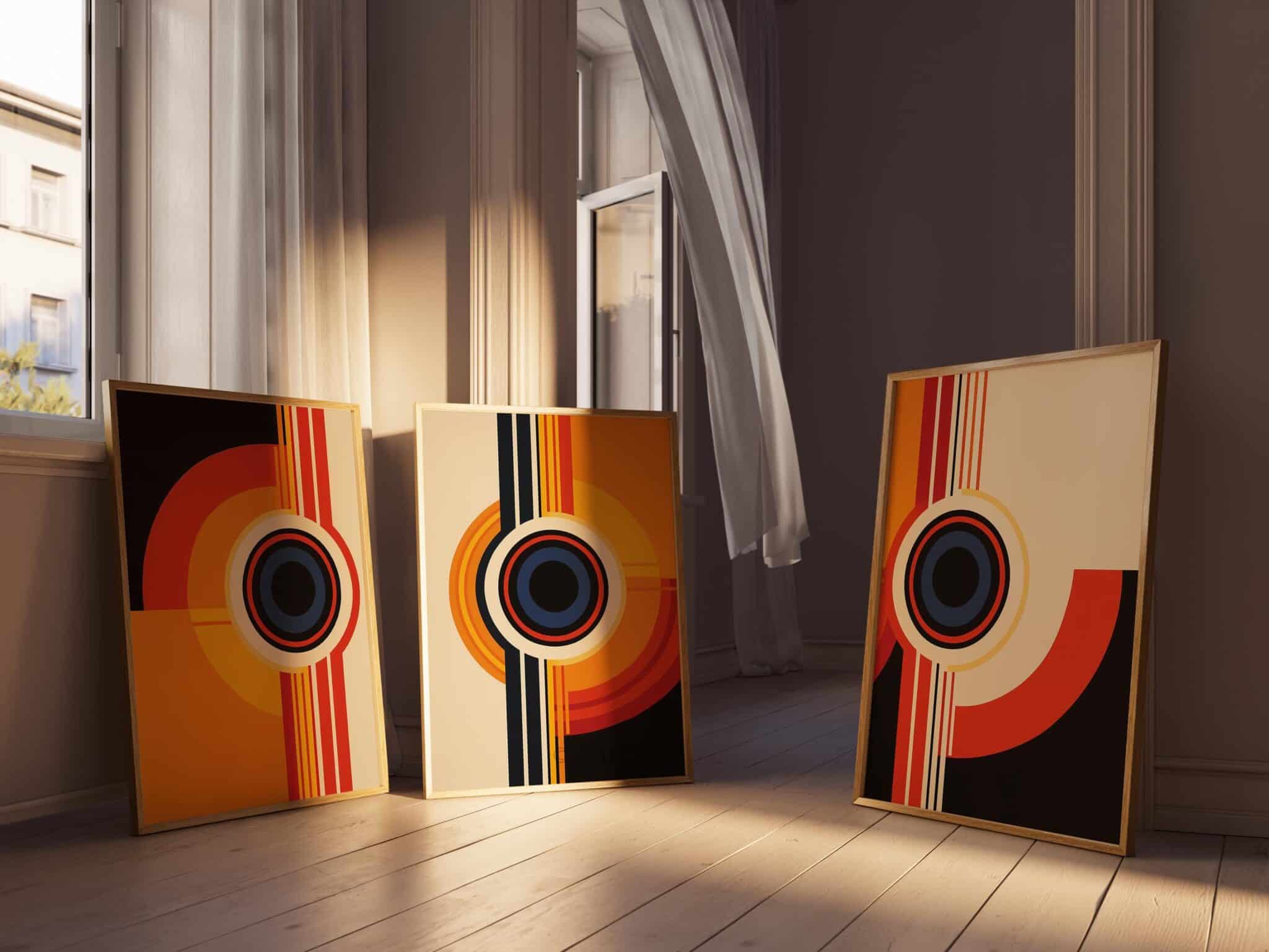 Triptych Prints Orbital Geometry Prints, Retro Circle Wall Art, Bauhaus Inspired Design, Mid Century Modern Decor, Living Room Set - photo #10