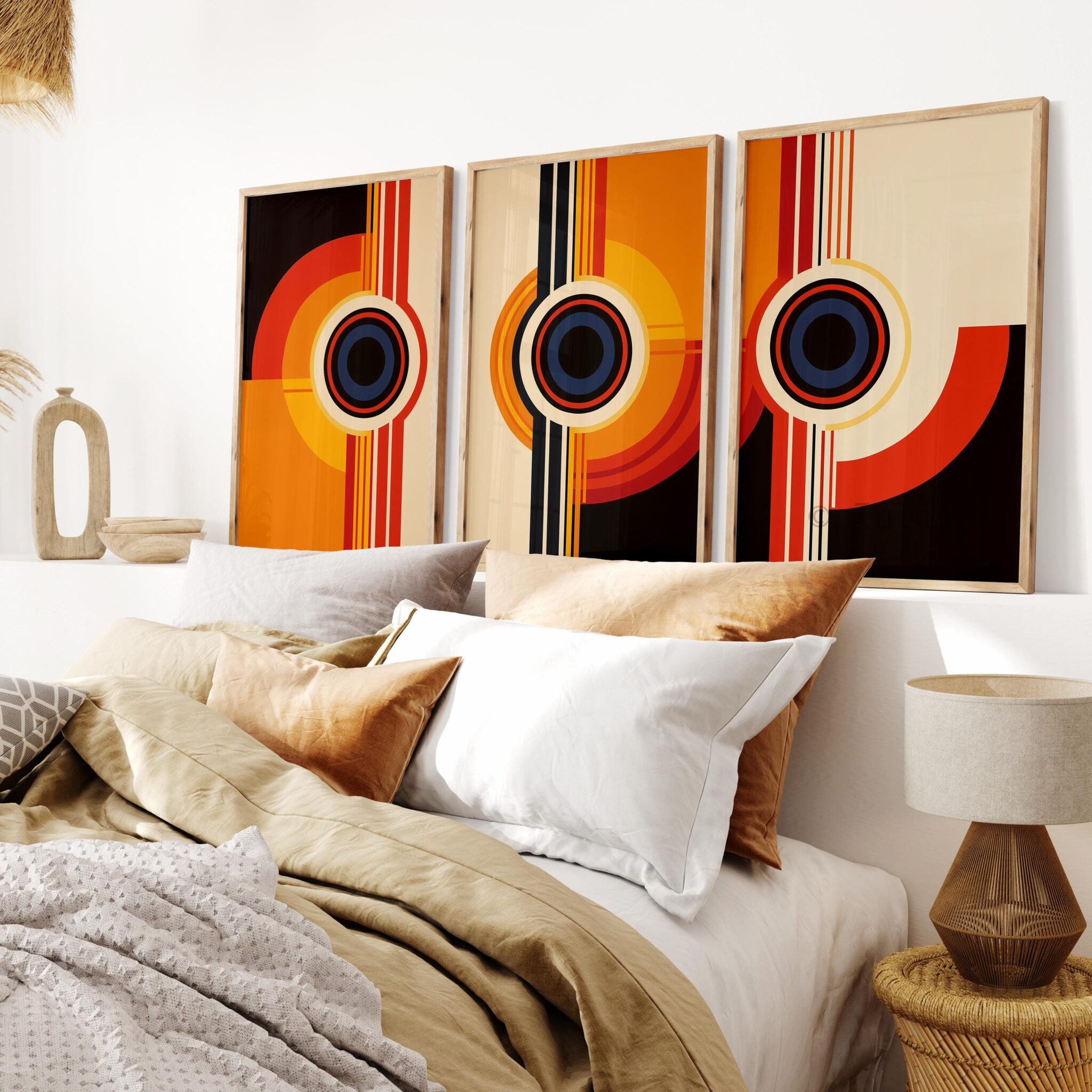 Triptych Prints Orbital Geometry Prints, Retro Circle Wall Art, Bauhaus Inspired Design, Mid Century Modern Decor, Living Room Set - photo #3