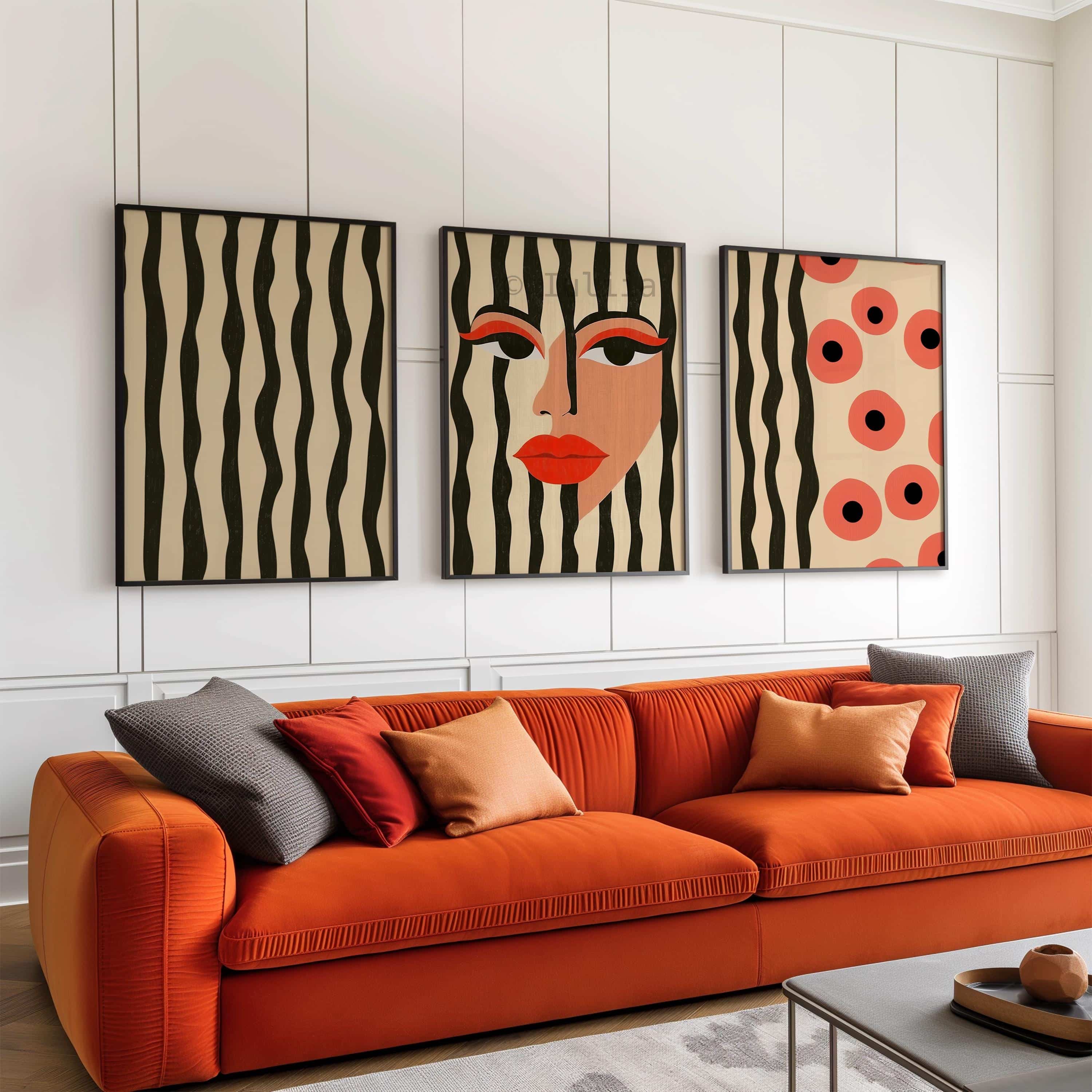 Graphic Face Art, Bold Portrait Triptych, Contemporary Statement Decor, Modern Gallery Wall Collection - photo #2