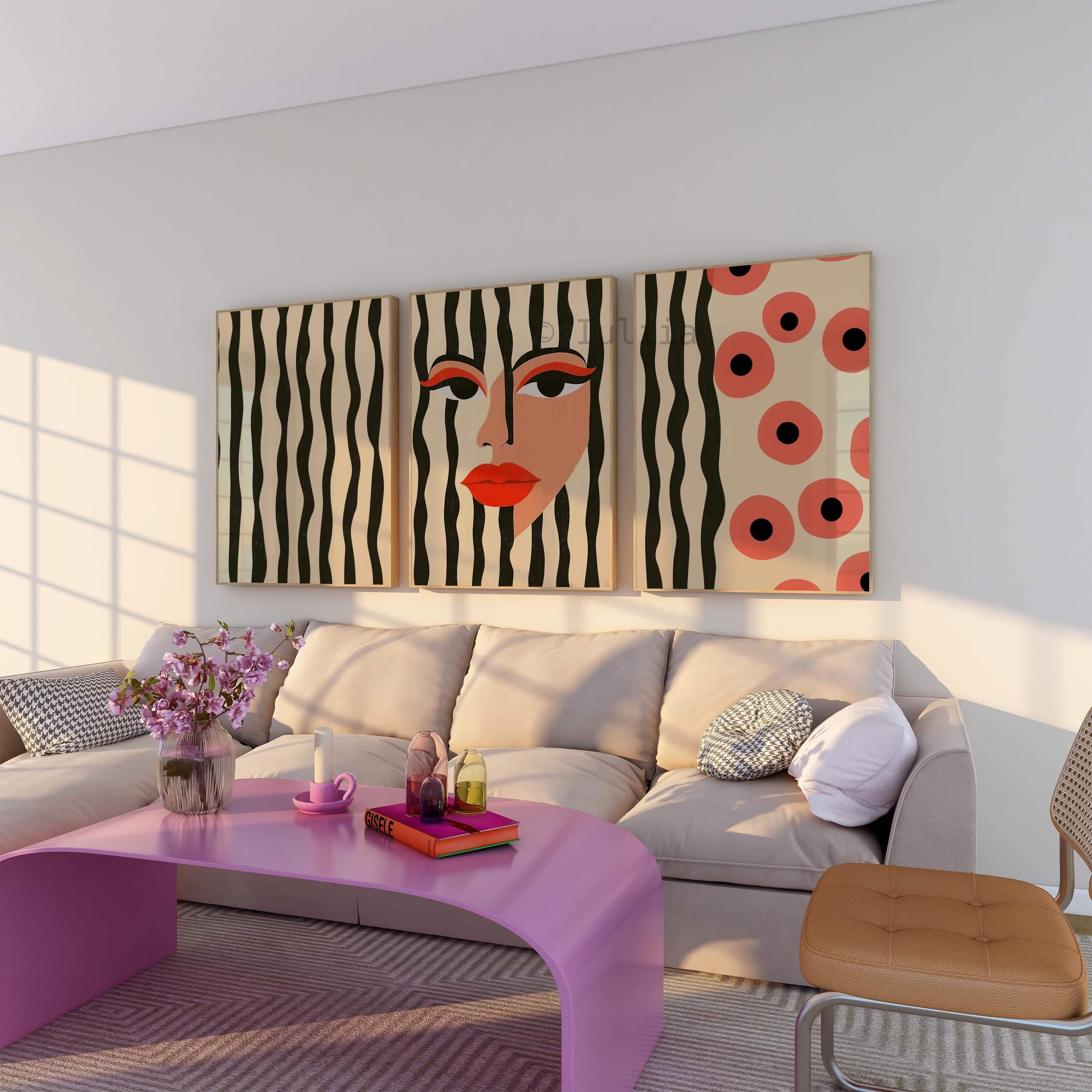Graphic Face Art, Bold Portrait Triptych, Contemporary Statement Decor, Modern Gallery Wall Collection - photo #13