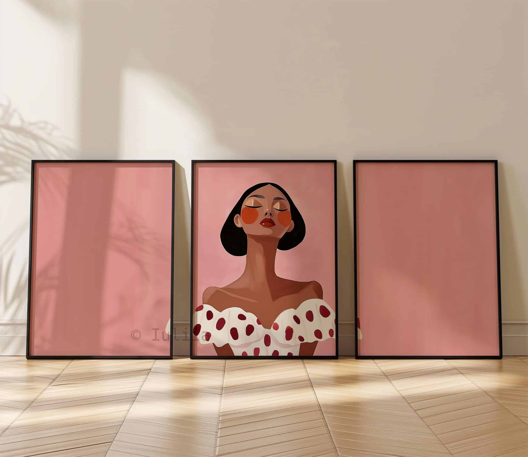 Feminine Portrait Prints, Blush Fashion Illustration Triptych, Modern Female Gallery Wall Decor, Chic Bedroom Artwork - photo #12