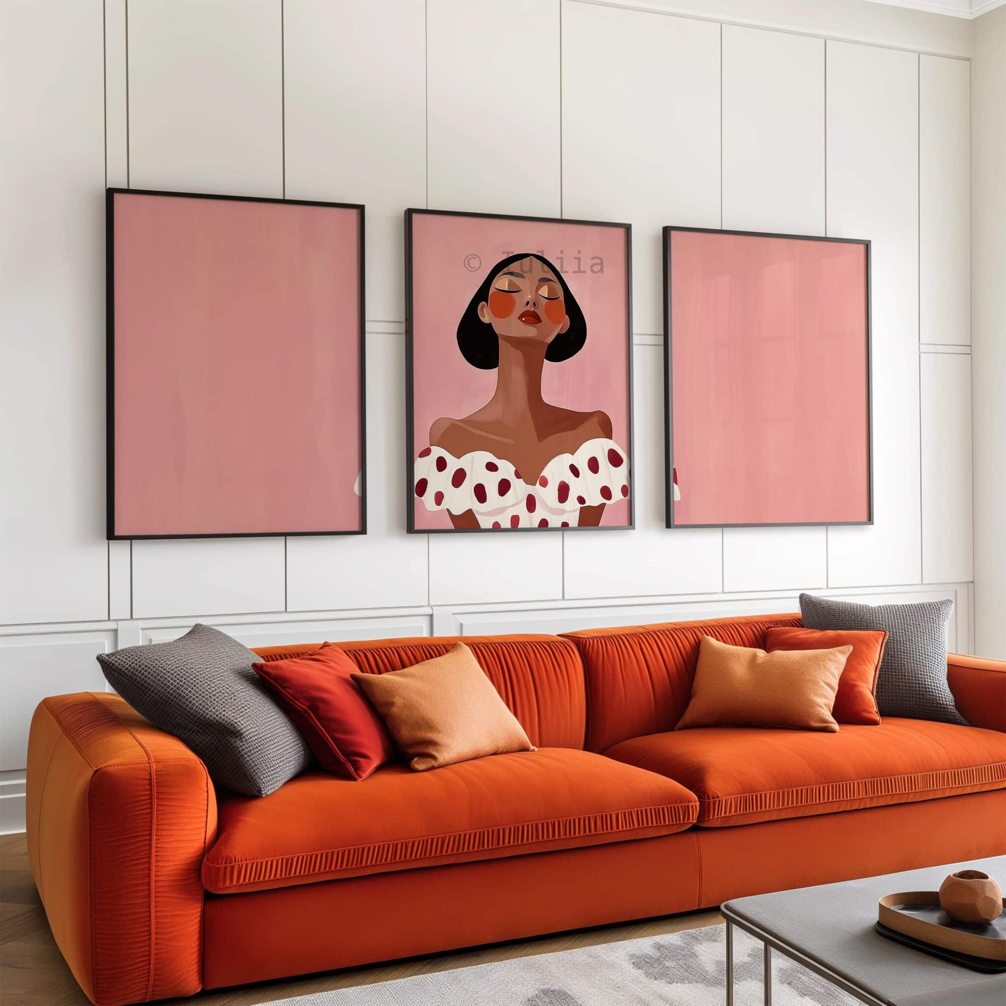 Feminine Portrait Prints, Blush Fashion Illustration Triptych, Modern Female Gallery Wall Decor, Chic Bedroom Artwork - photo #9