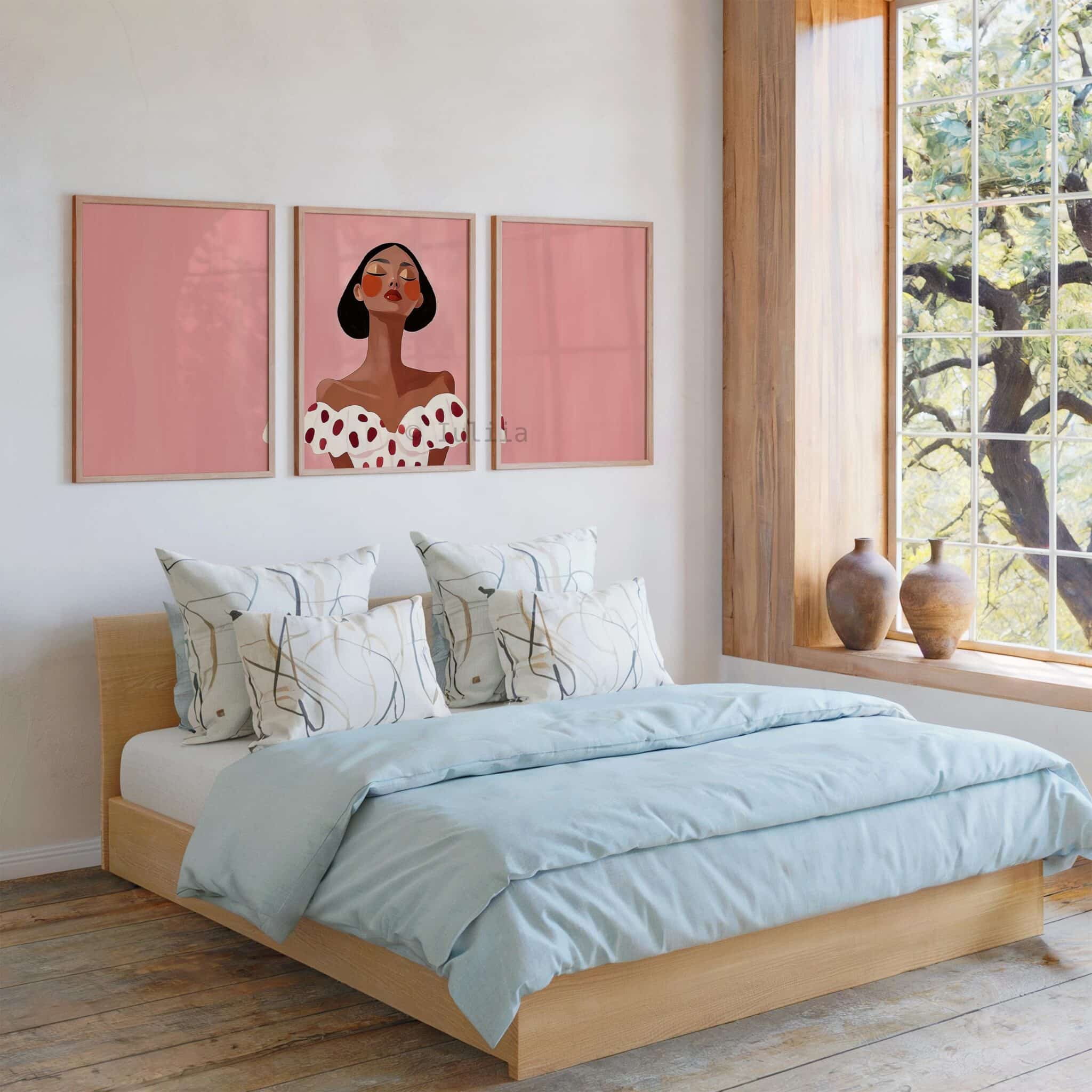 Feminine Portrait Prints, Blush Fashion Illustration Triptych, Modern Female Gallery Wall Decor, Chic Bedroom Artwork - photo #2