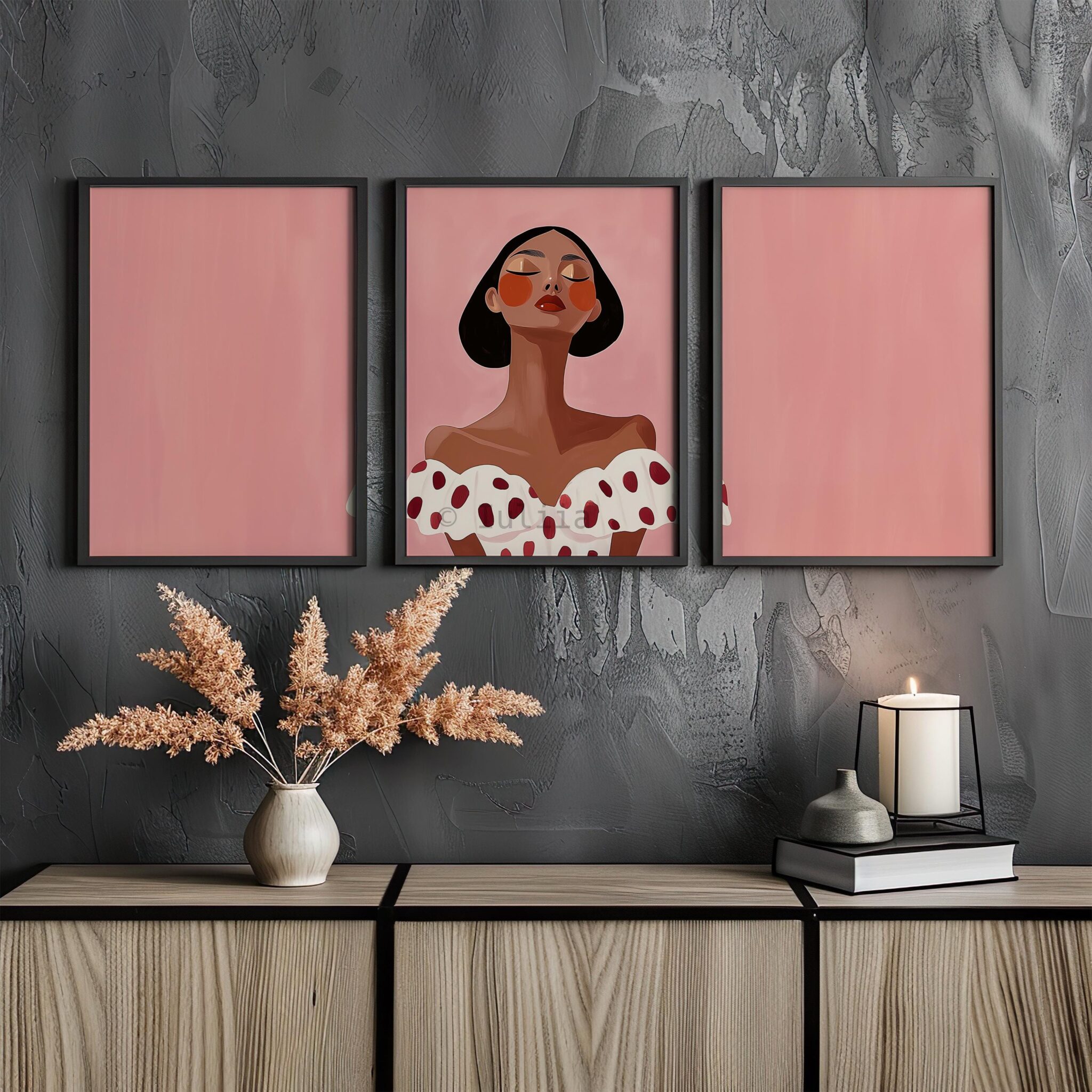 Feminine Portrait Prints, Blush Fashion Illustration Triptych, Modern Female Gallery Wall Decor, Chic Bedroom Artwork - photo #14