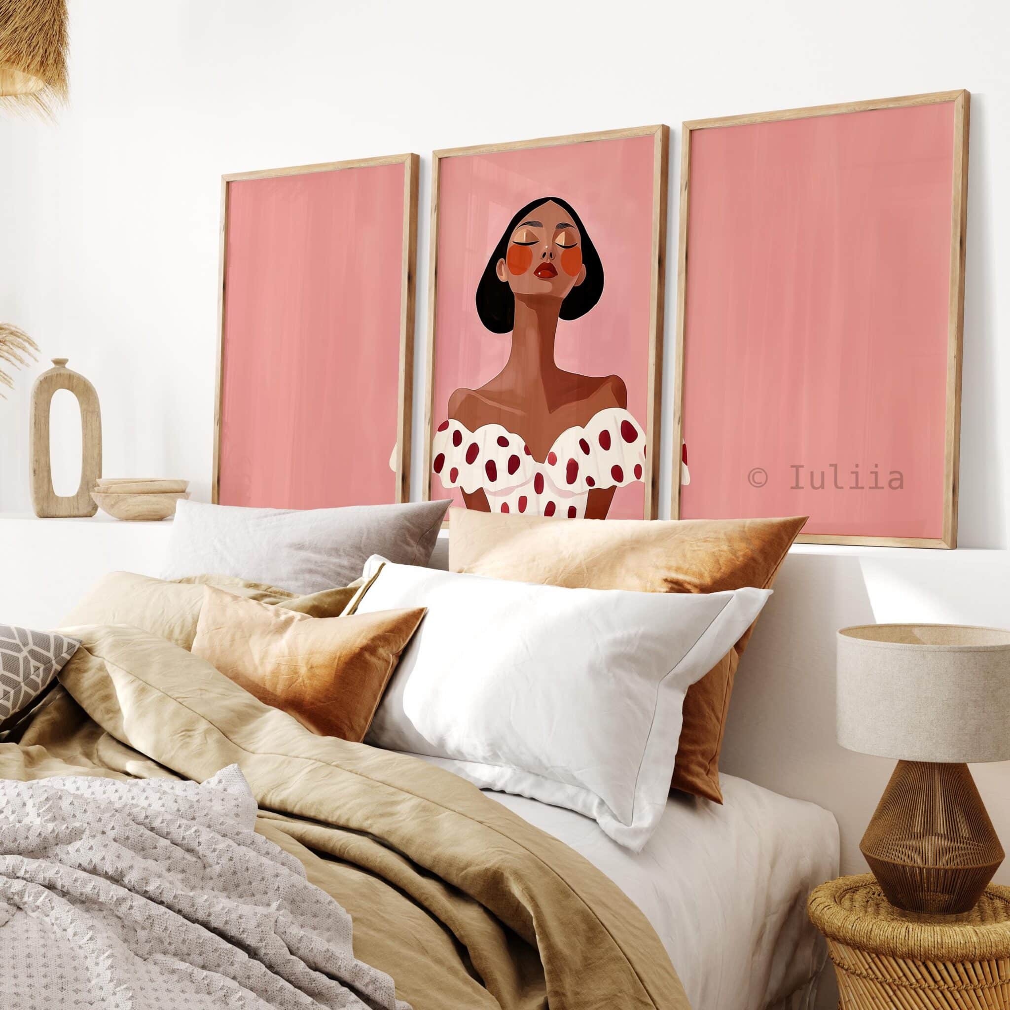 Feminine Portrait Prints, Blush Fashion Illustration Triptych, Modern Female Gallery Wall Decor, Chic Bedroom Artwork - photo #8