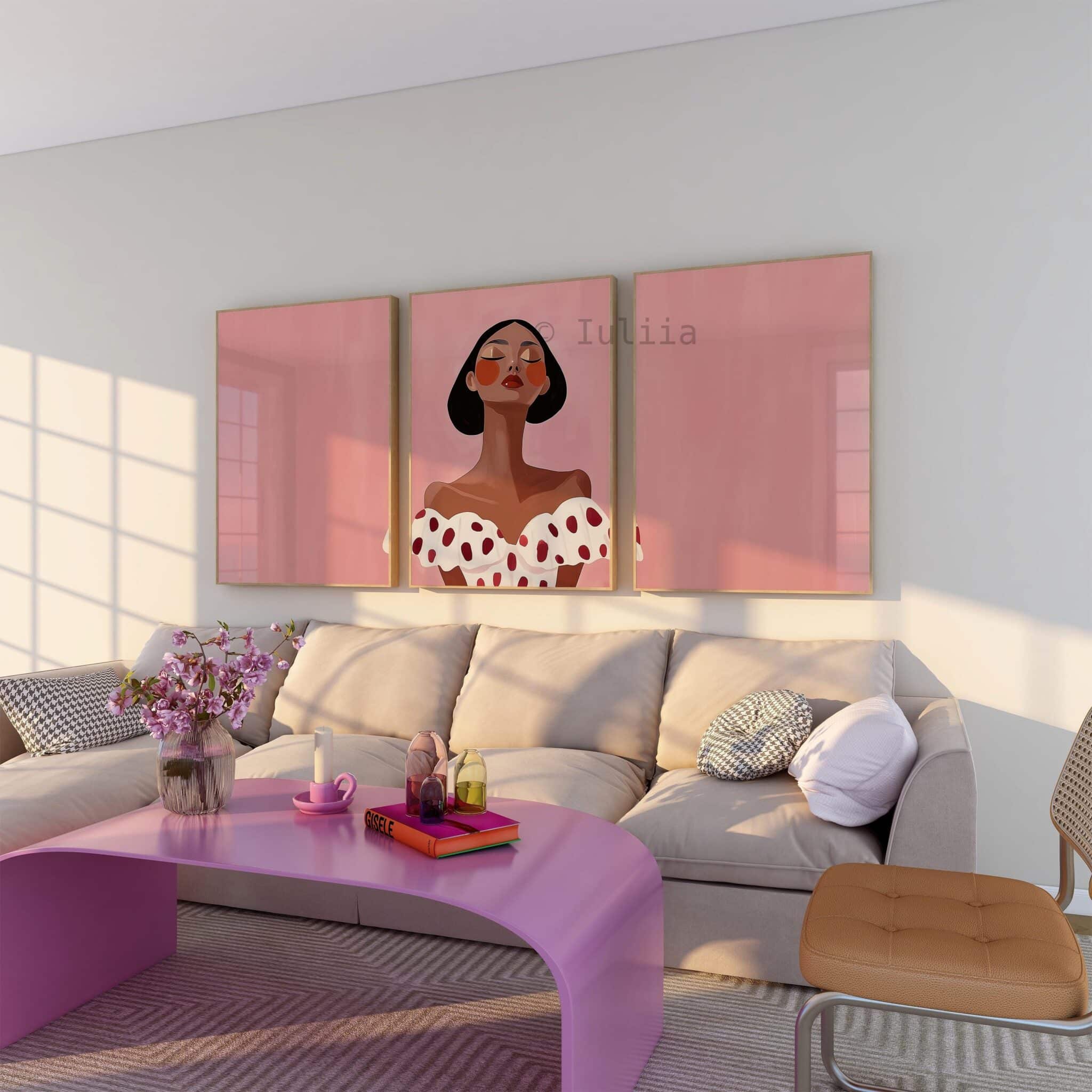 Feminine Portrait Prints, Blush Fashion Illustration Triptych, Modern Female Gallery Wall Decor, Chic Bedroom Artwork - photo #3