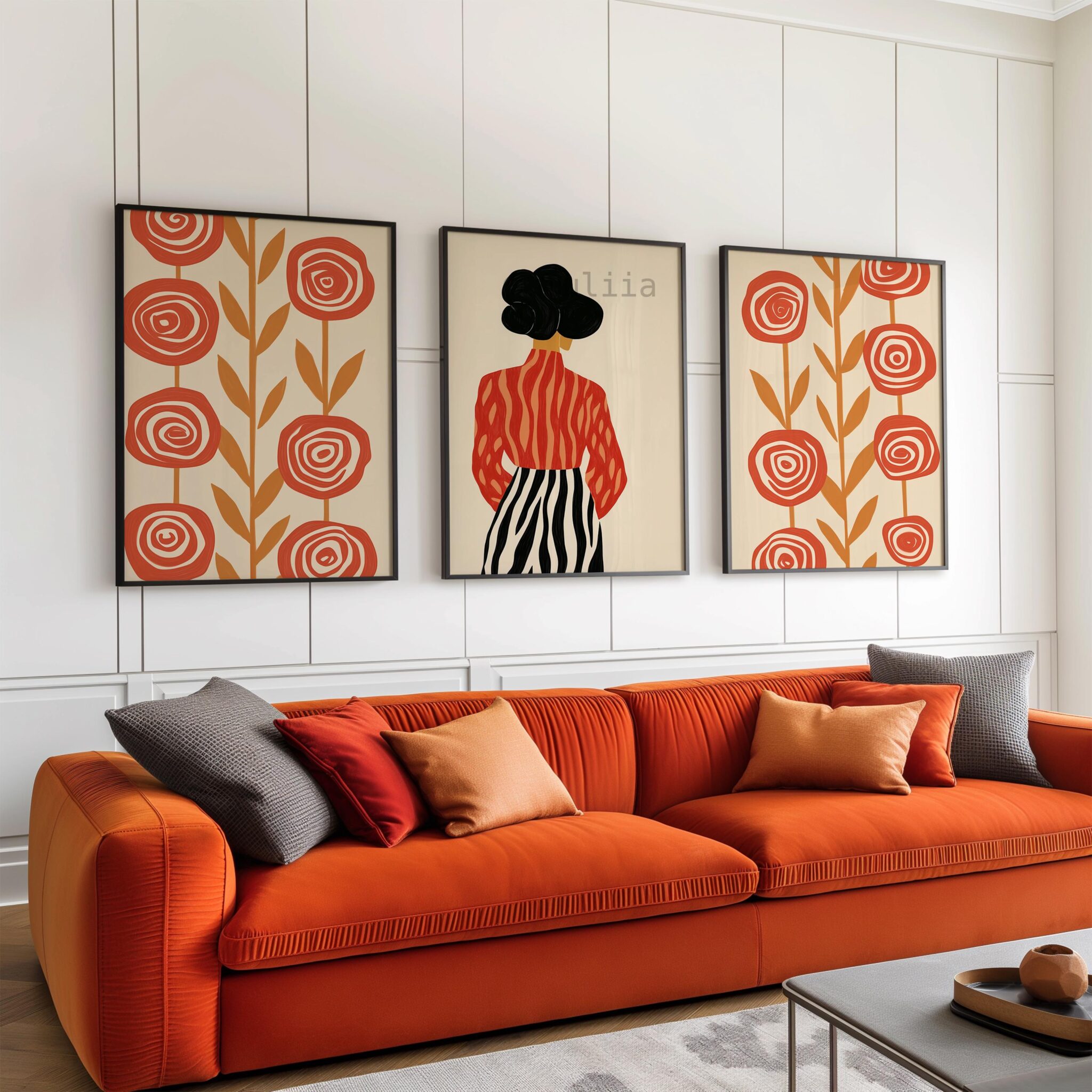 Retro Folk Art Set of 3 Wall Prints, Floral Woman Illustration Trio, Vintage Inspired Wall Decor, Mid Century Style Gallery Three Posters - photo #9