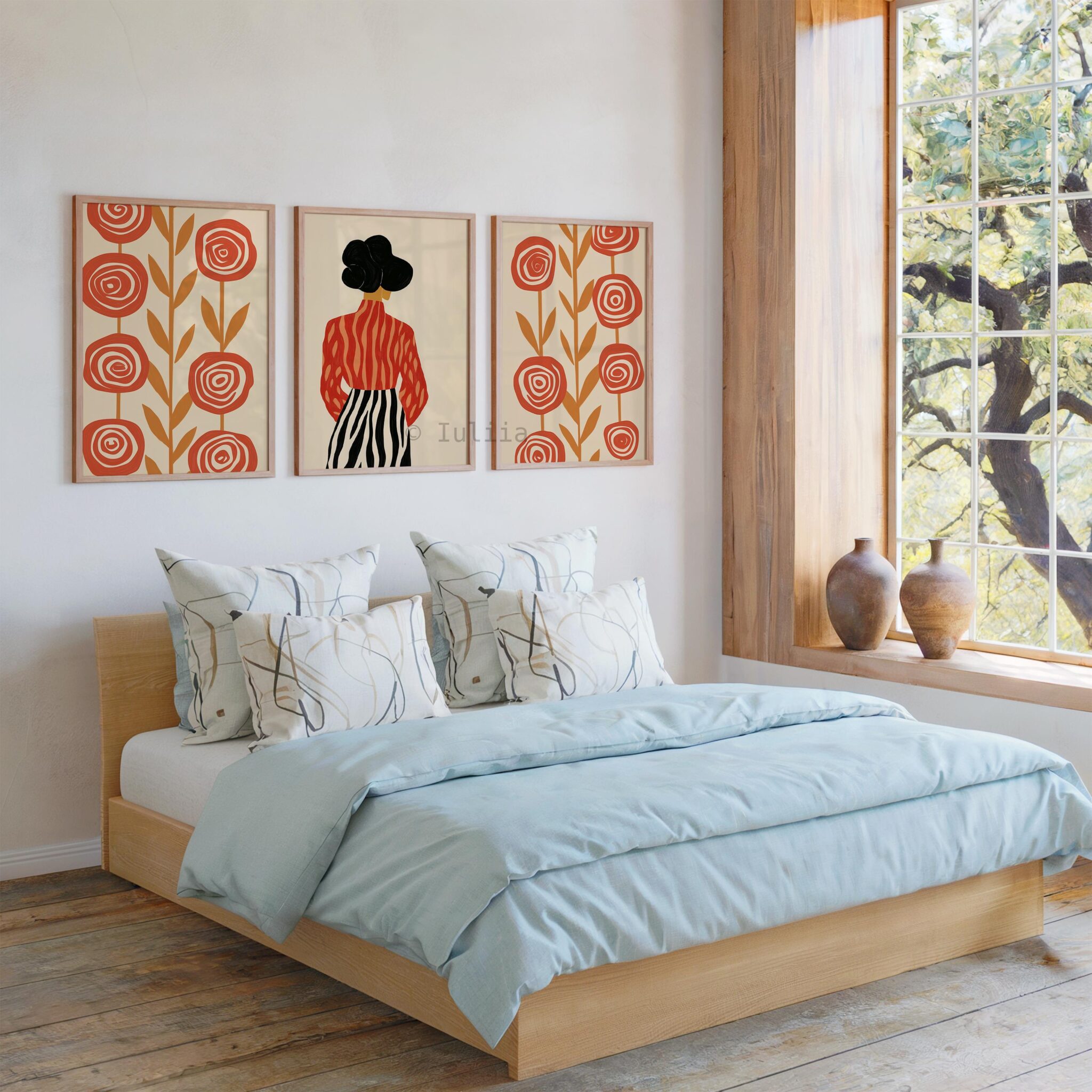 Retro Folk Art Set of 3 Wall Prints, Floral Woman Illustration Trio, Vintage Inspired Wall Decor, Mid Century Style Gallery Three Posters - photo #12