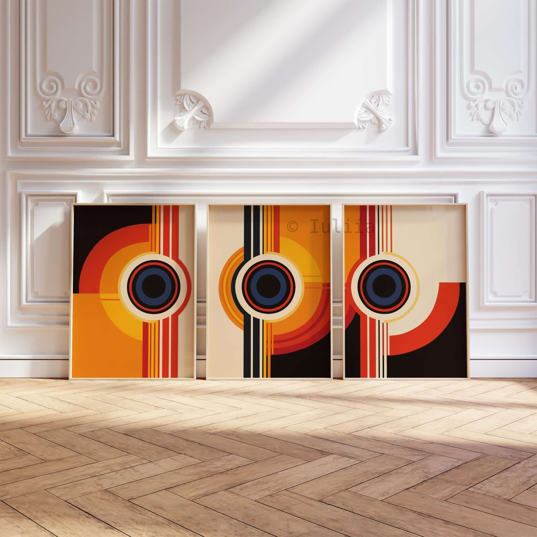 Triptych Prints Orbital Geometry Prints, Retro Circle Wall Art, Bauhaus Inspired Design, Mid Century Modern Decor, Living Room Set - photo #4