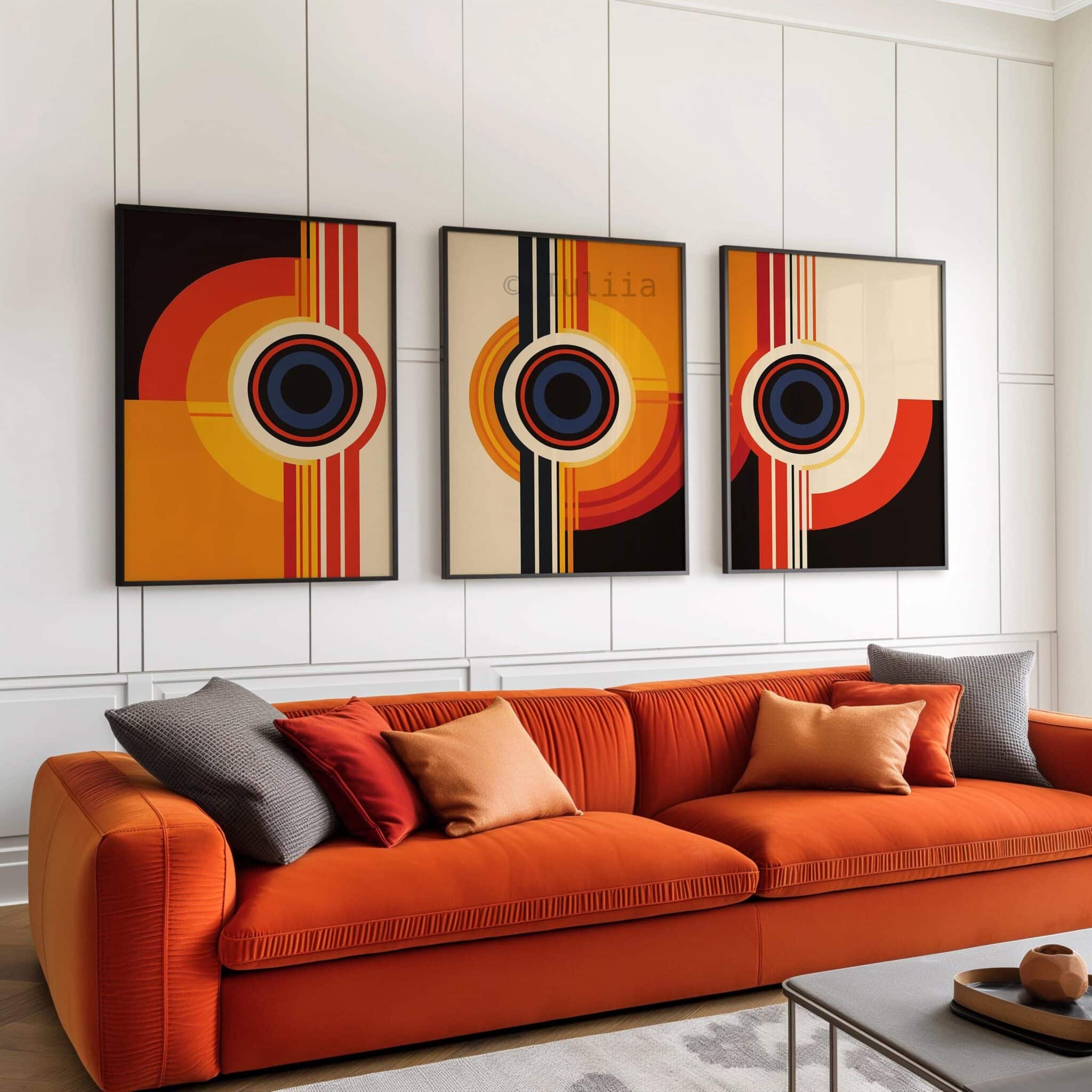 Triptych Prints Orbital Geometry Prints, Retro Circle Wall Art, Bauhaus Inspired Design, Mid Century Modern Decor, Living Room Set - photo #2