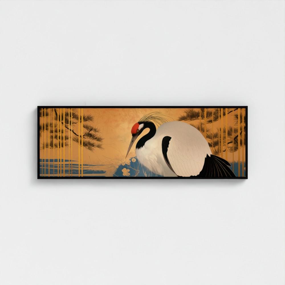 Canvas Japanese Wall Art, Wide Red Crowned Crane Design, Oriental Gold Nature Scene, Statement Living Room Decor - photo #12