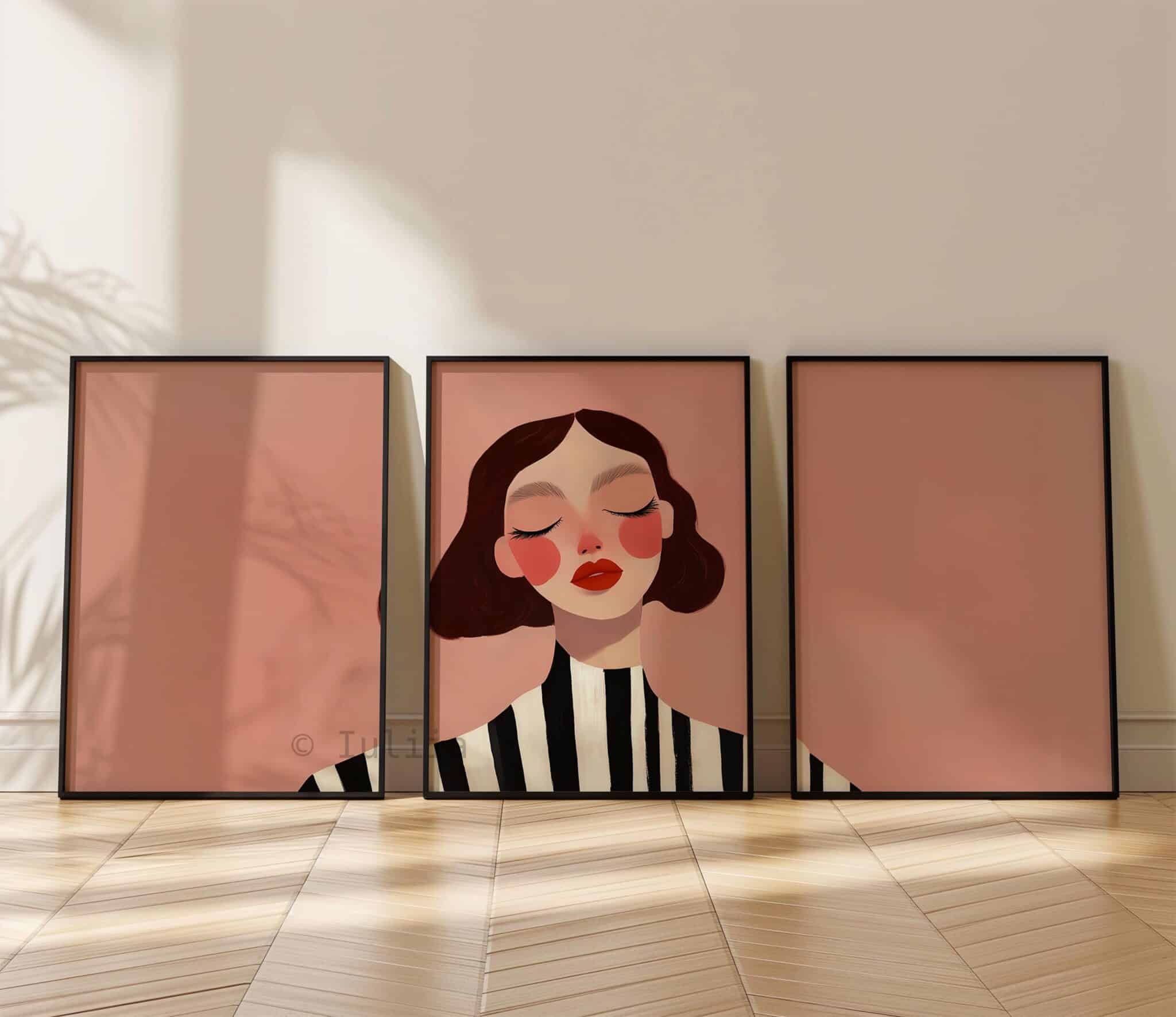 Scandinavian Portrait Set of 3 Art, Minimalist Woman Prints, Nordic Wall Decor, Blush Pink Modern Bedroom Gallery Poster - photo #11