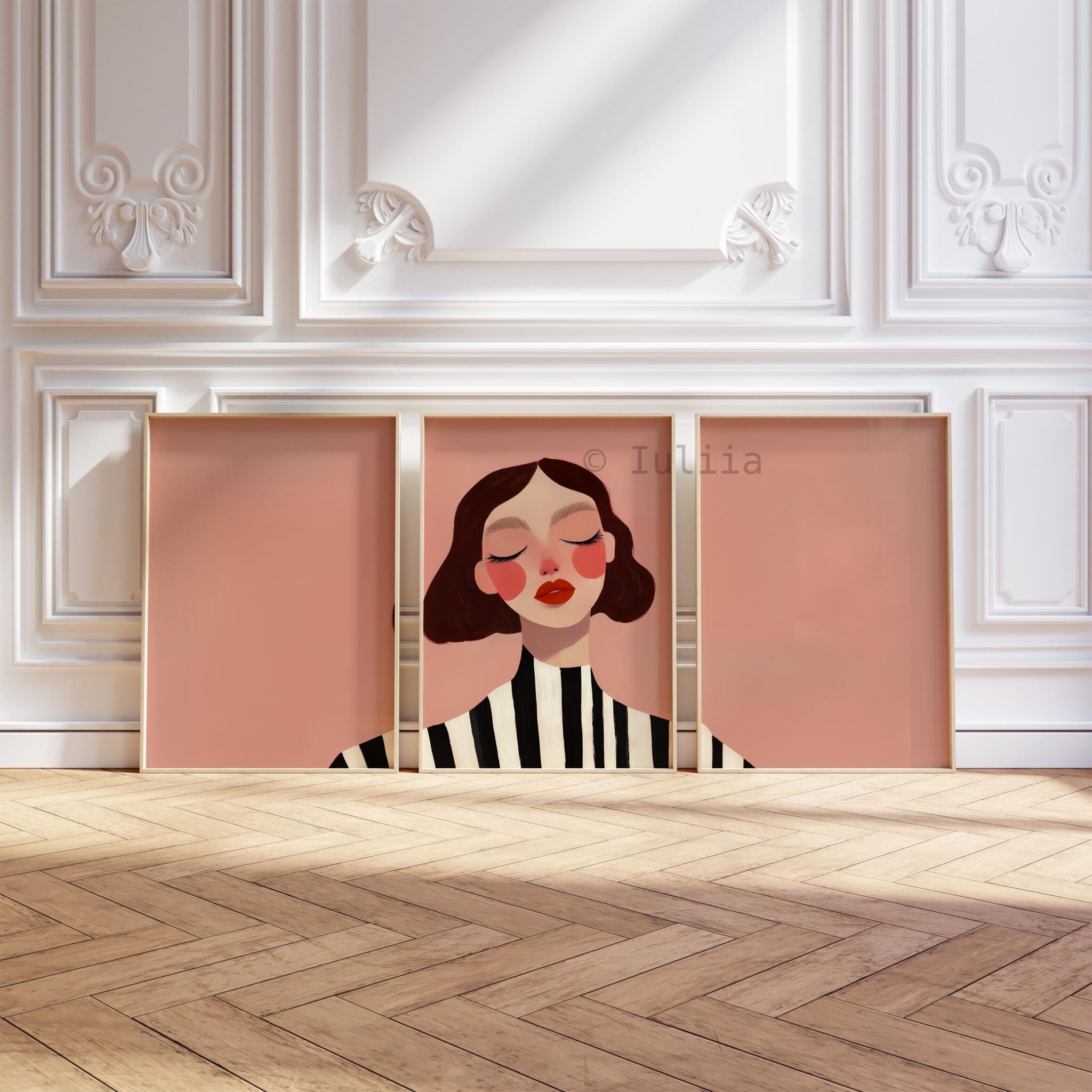 Scandinavian Portrait Set of 3 Art, Minimalist Woman Prints, Nordic Wall Decor, Blush Pink Modern Bedroom Gallery Poster - photo #4
