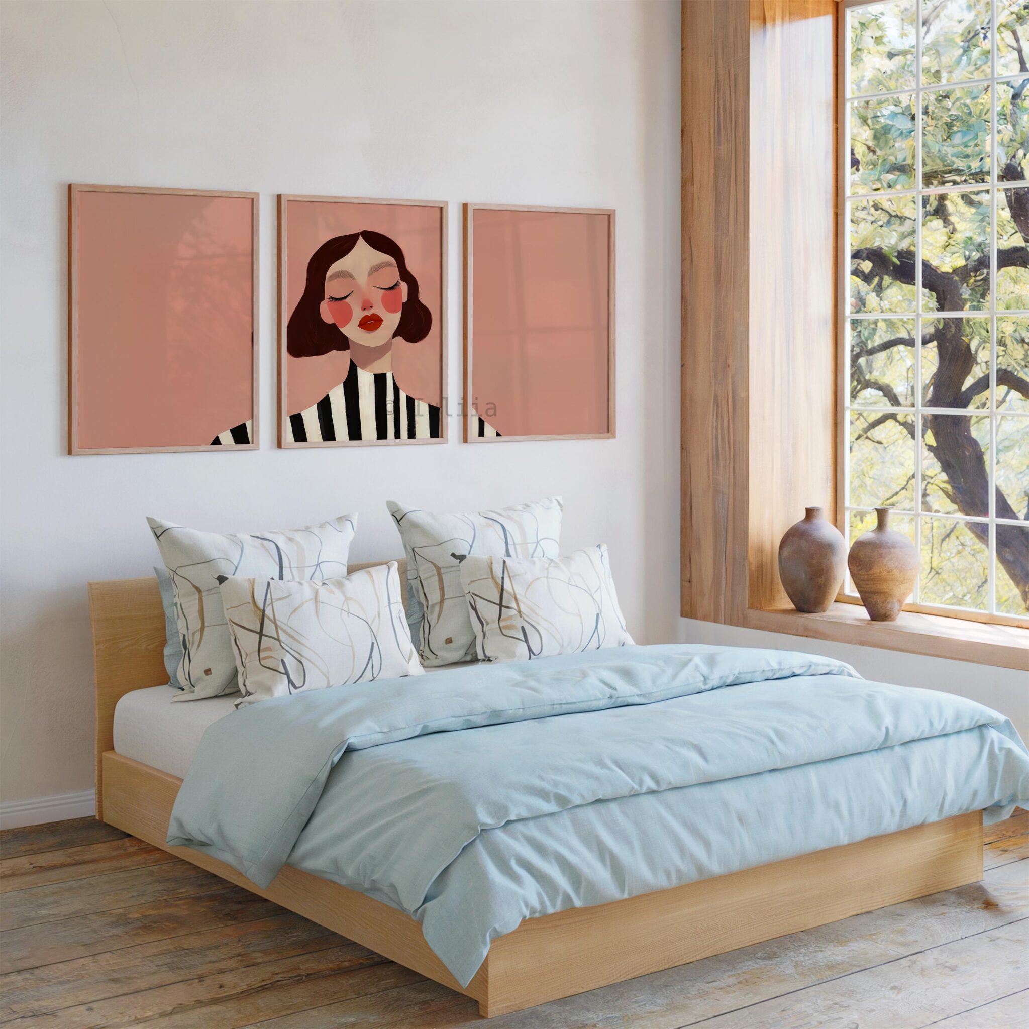 Scandinavian Portrait Set of 3 Art, Minimalist Woman Prints, Nordic Wall Decor, Blush Pink Modern Bedroom Gallery Poster - photo #12