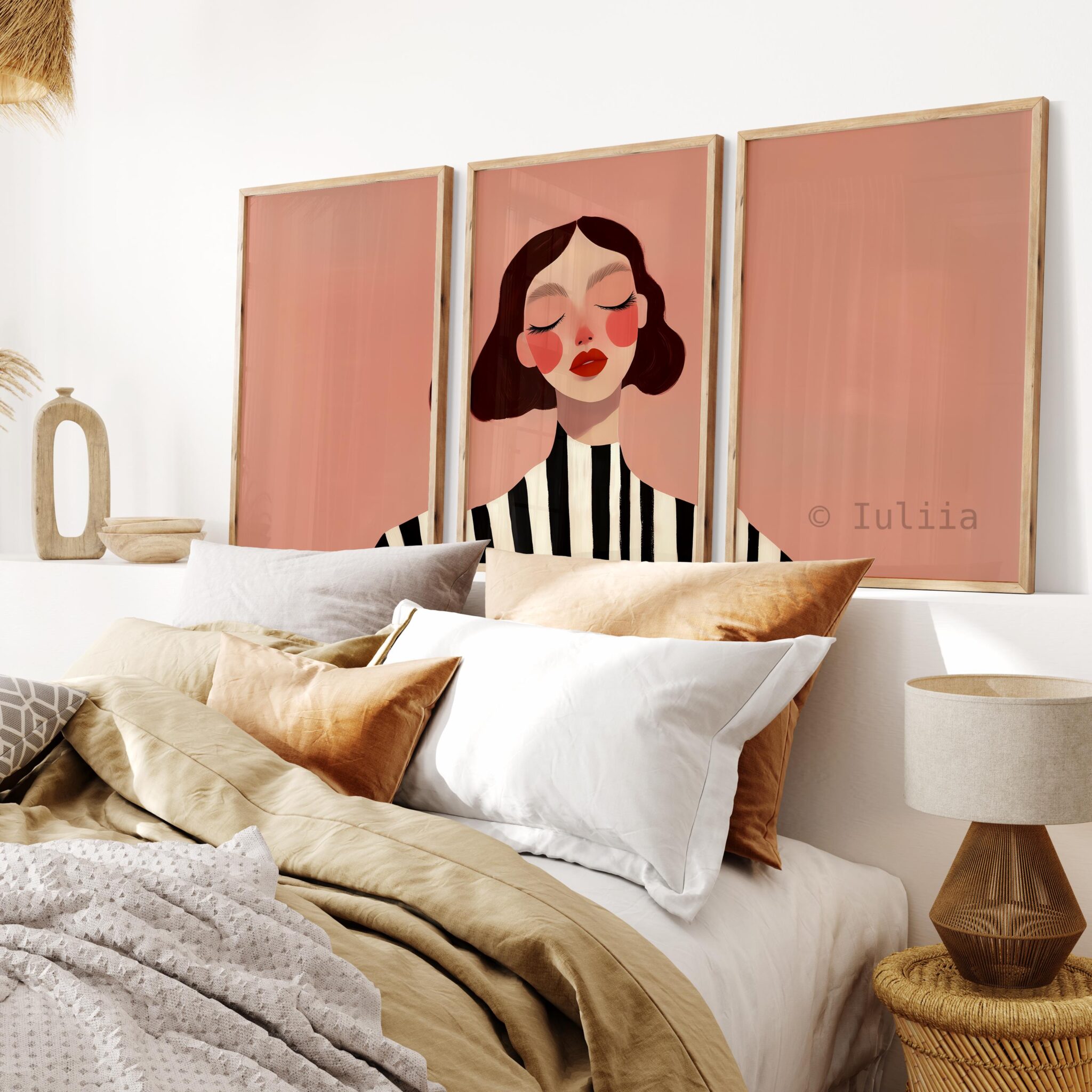Scandinavian Portrait Set of 3 Art, Minimalist Woman Prints, Nordic Wall Decor, Blush Pink Modern Bedroom Gallery Poster - photo #2