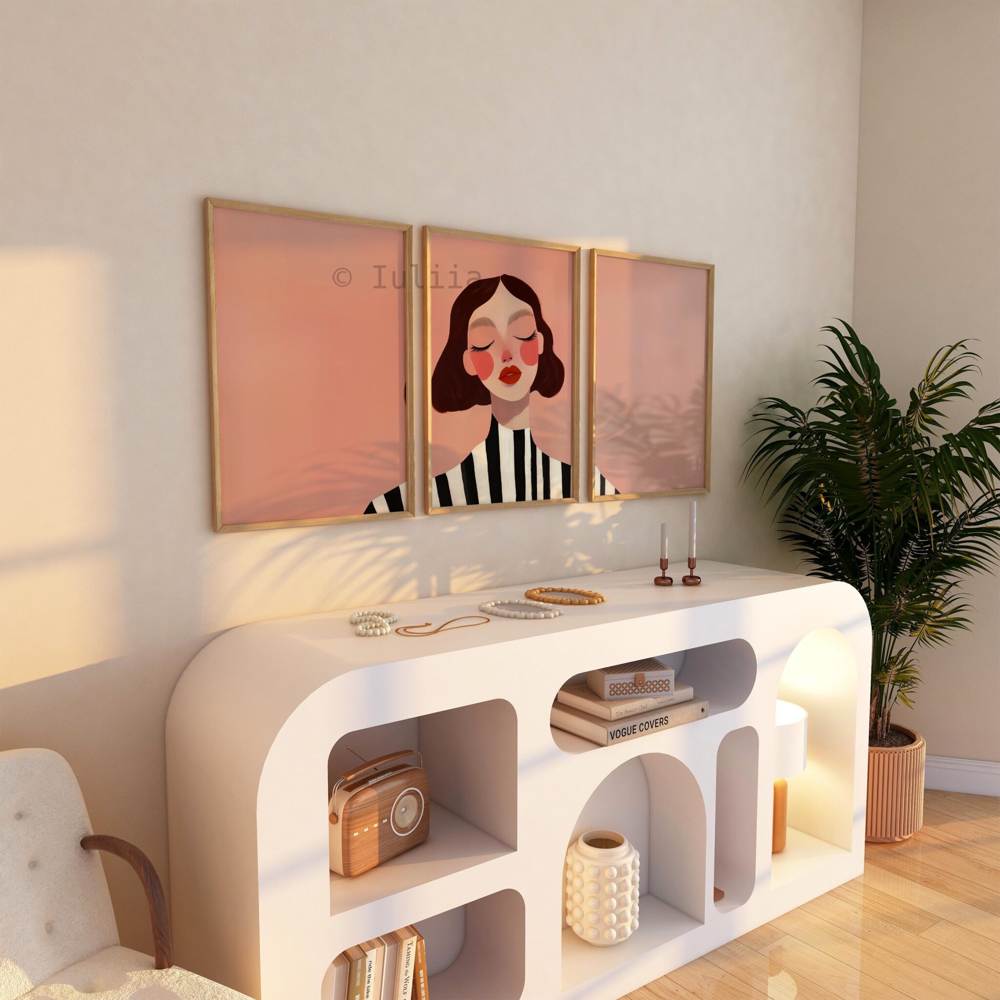 Scandinavian Portrait Set of 3 Art, Minimalist Woman Prints, Nordic Wall Decor, Blush Pink Modern Bedroom Gallery Poster - photo #15
