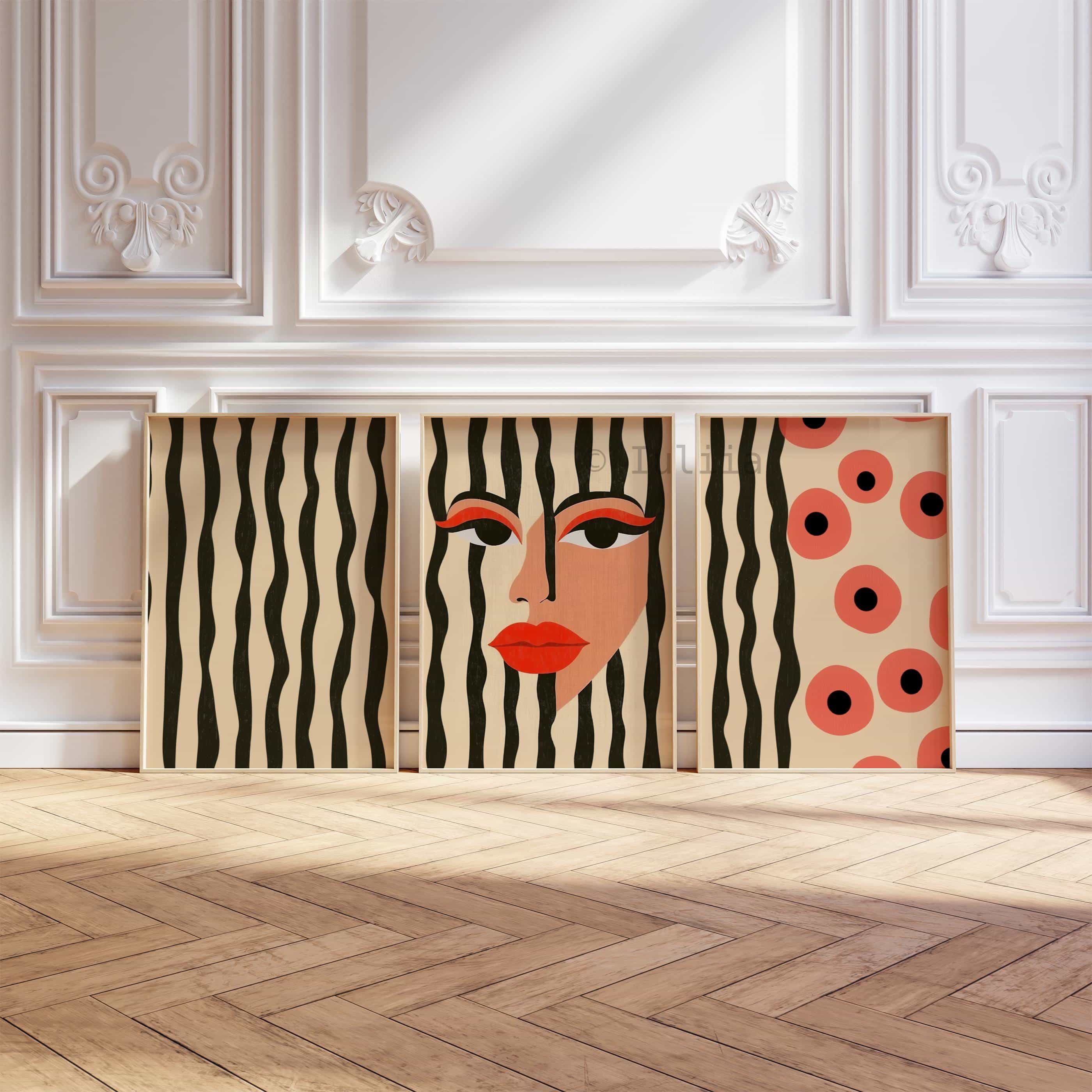 Graphic Face Art, Bold Portrait Triptych, Contemporary Statement Decor, Modern Gallery Wall Collection - photo #4