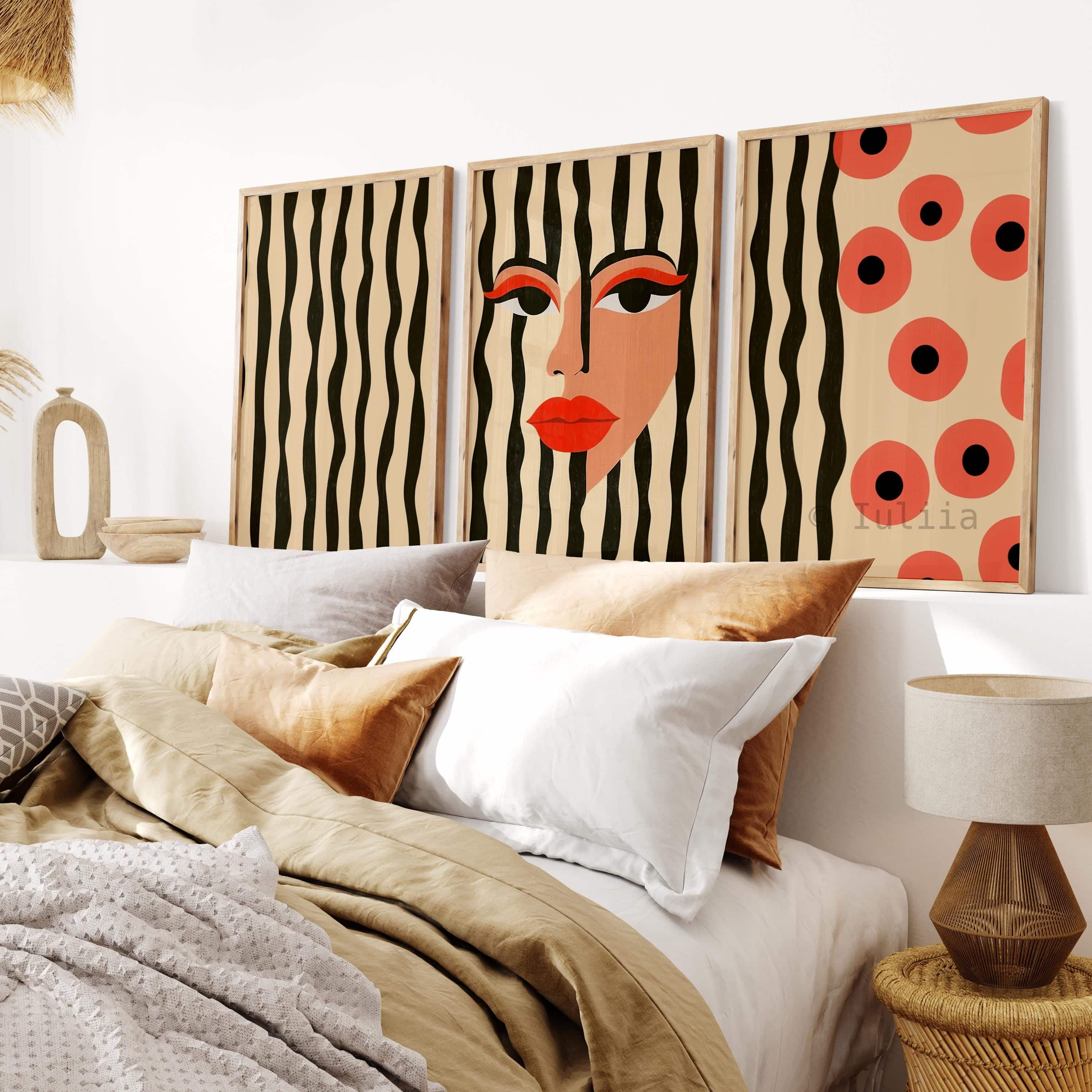 Graphic Face Art, Bold Portrait Triptych, Contemporary Statement Decor, Modern Gallery Wall Collection - photo #3