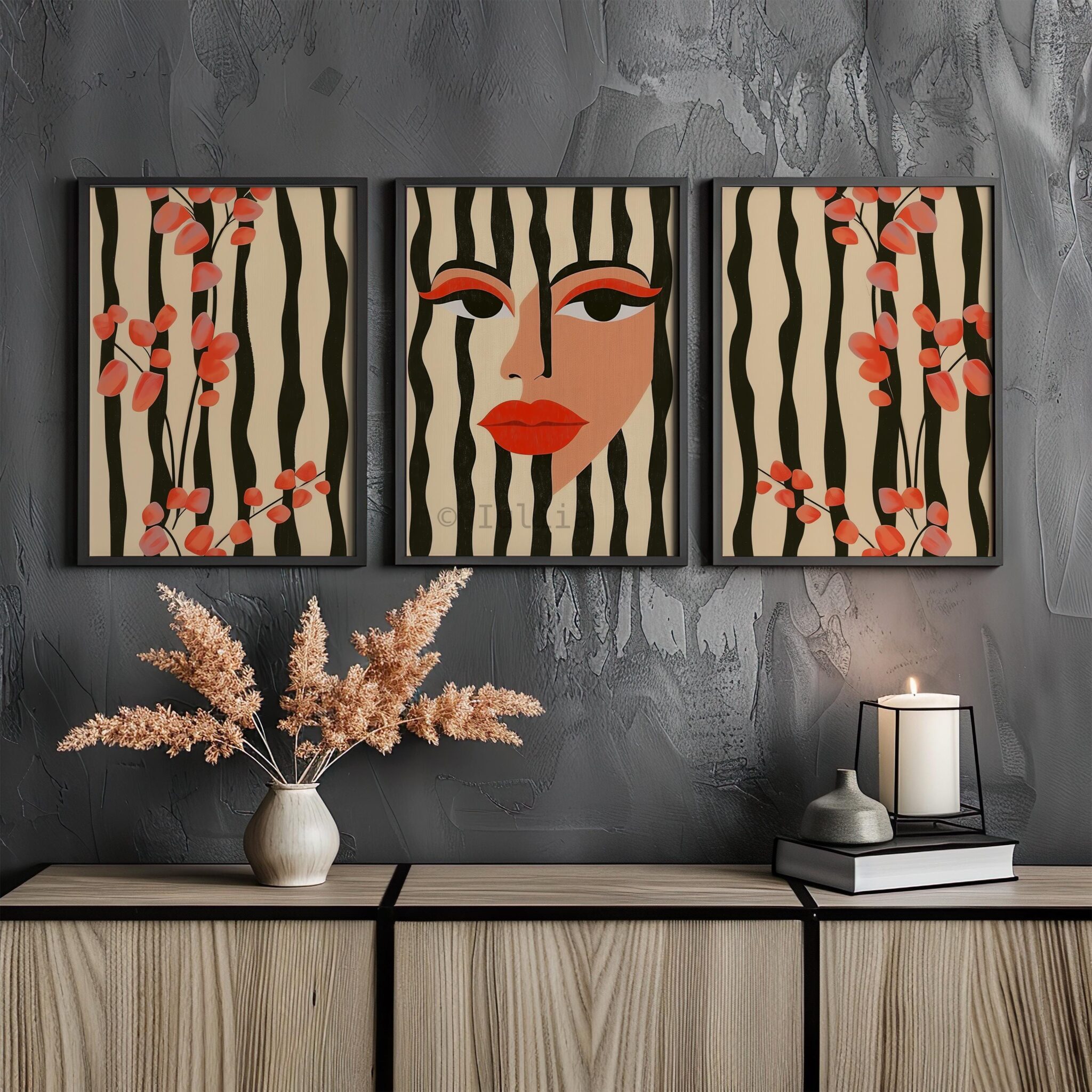 Botanical Face Art Print Triptych, Floral Portrait Poster Modern Feminine Illustration Artwork, Nature Inspired Gallery Wall Decor - photo #15