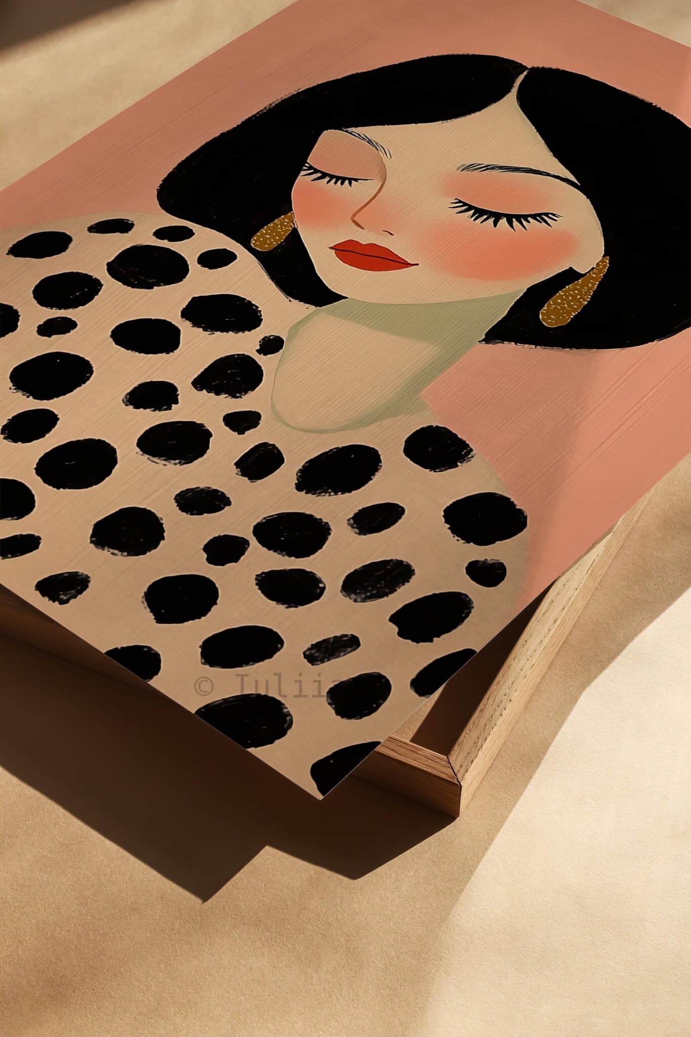 Framed Editorial Portrait, Fashion Illustration Triptych, Polka Dot Woman Art, Blush Pink Wall Decor, Chic Bedroom Gallery Print Set - photo #1