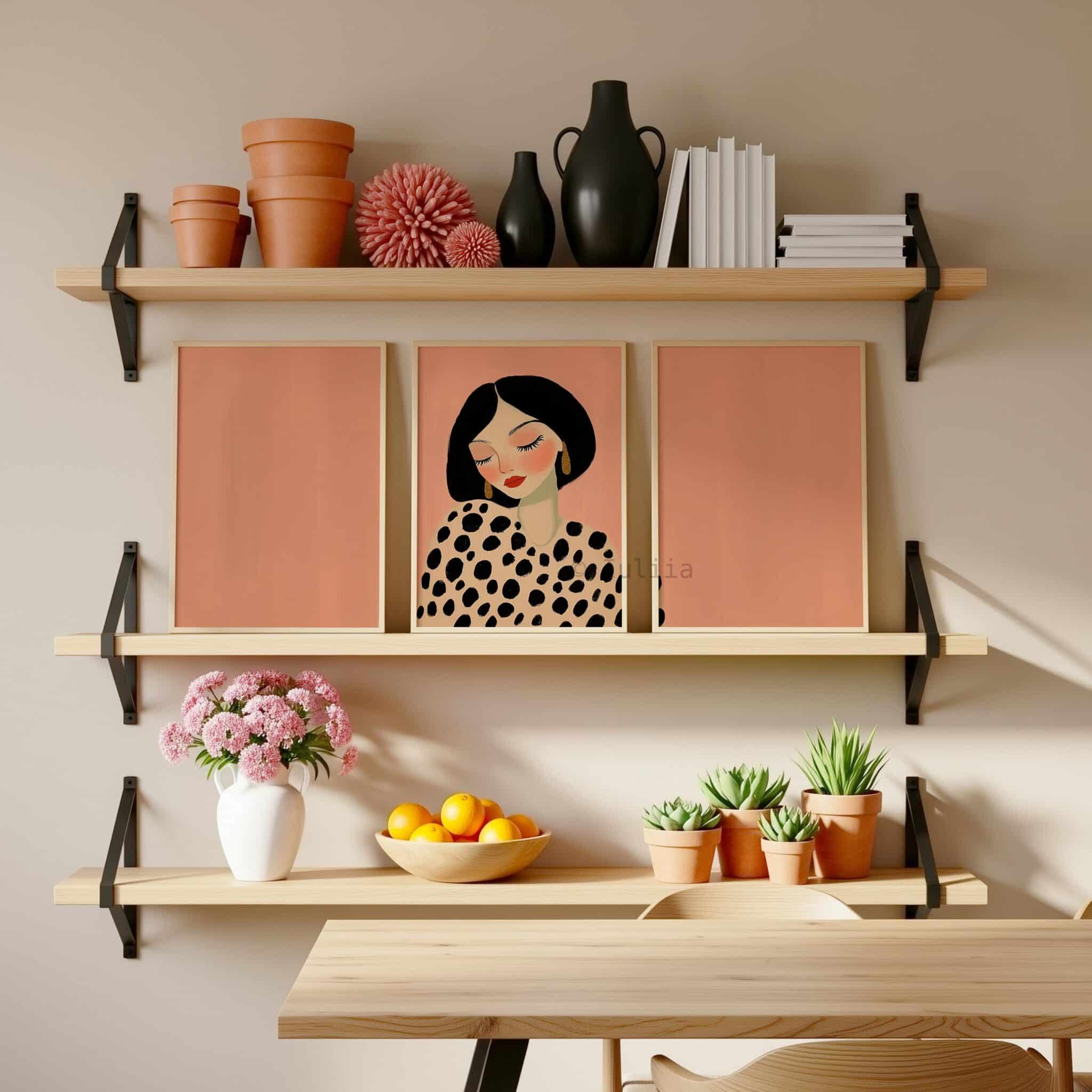 Framed Editorial Portrait, Fashion Illustration Triptych, Polka Dot Woman Art, Blush Pink Wall Decor, Chic Bedroom Gallery Print Set - photo #12