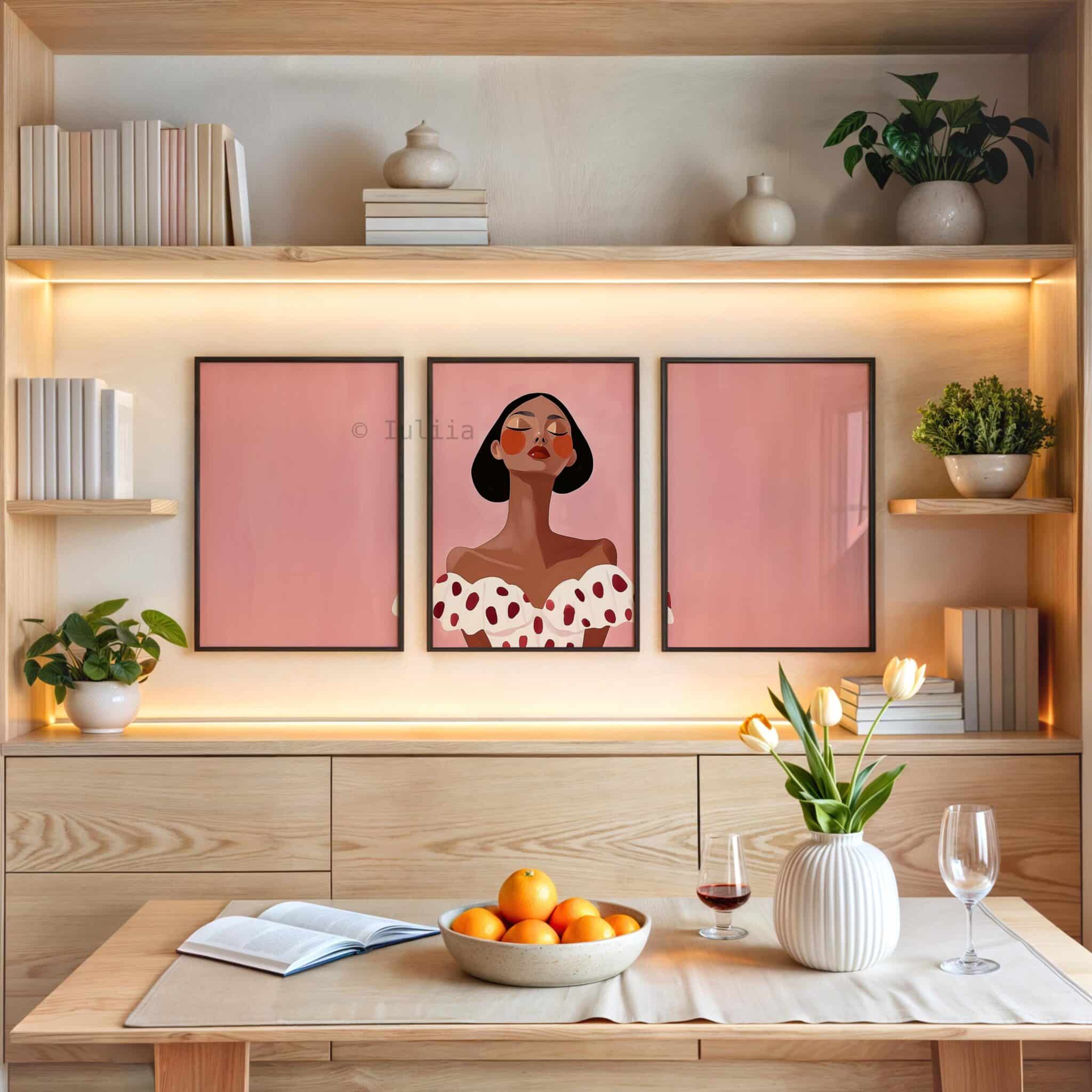 Feminine Portrait Prints, Blush Fashion Illustration Triptych, Modern Female Gallery Wall Decor, Chic Bedroom Artwork - photo #13