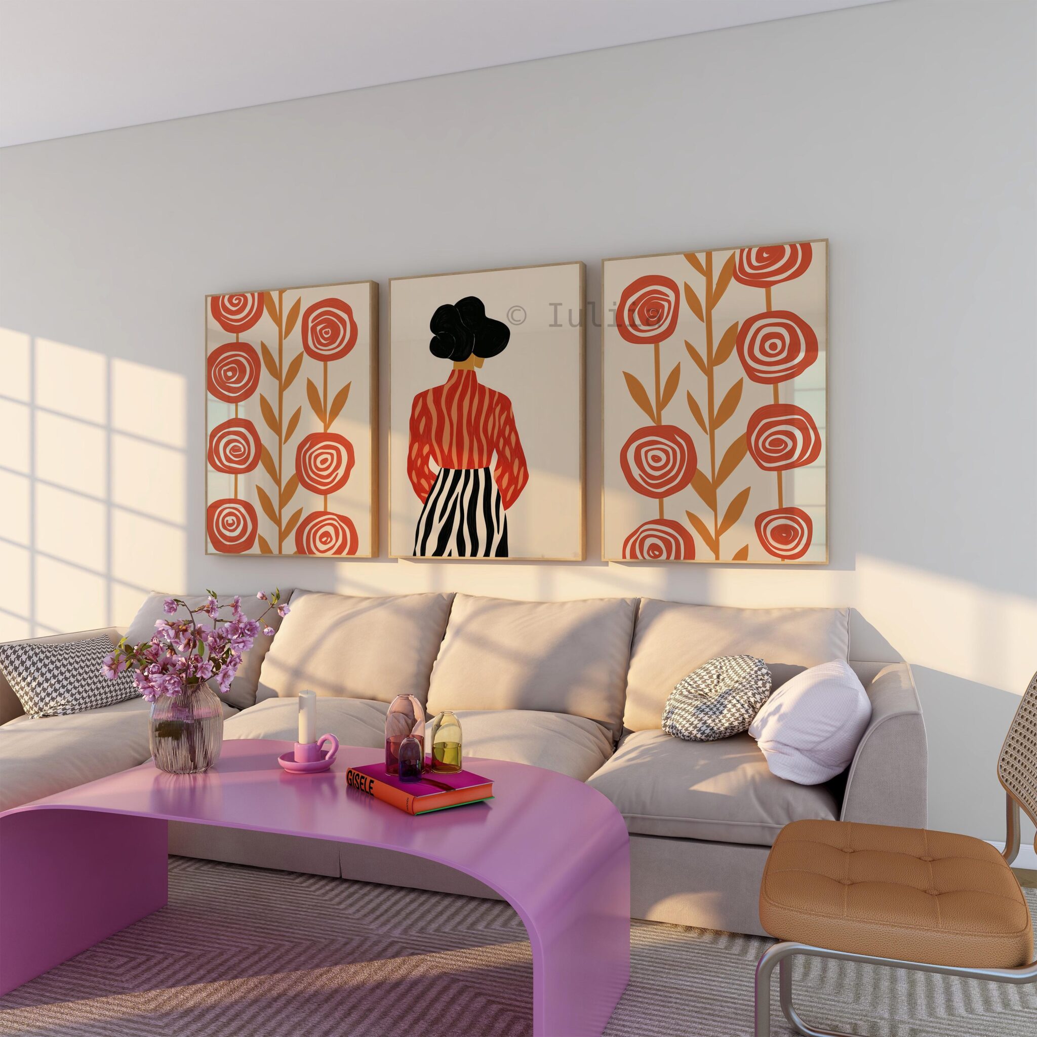 Retro Folk Art Set of 3 Wall Prints, Floral Woman Illustration Trio, Vintage Inspired Wall Decor, Mid Century Style Gallery Three Posters - photo #3