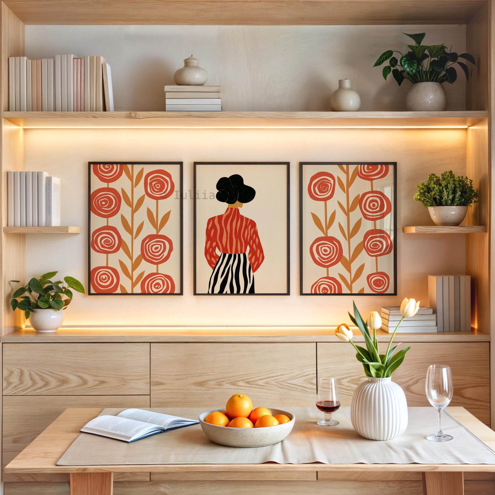 Retro Folk Art Set of 3 Wall Prints, Floral Woman Illustration Trio, Vintage Inspired Wall Decor, Mid Century Style Gallery Three Posters - photo #8