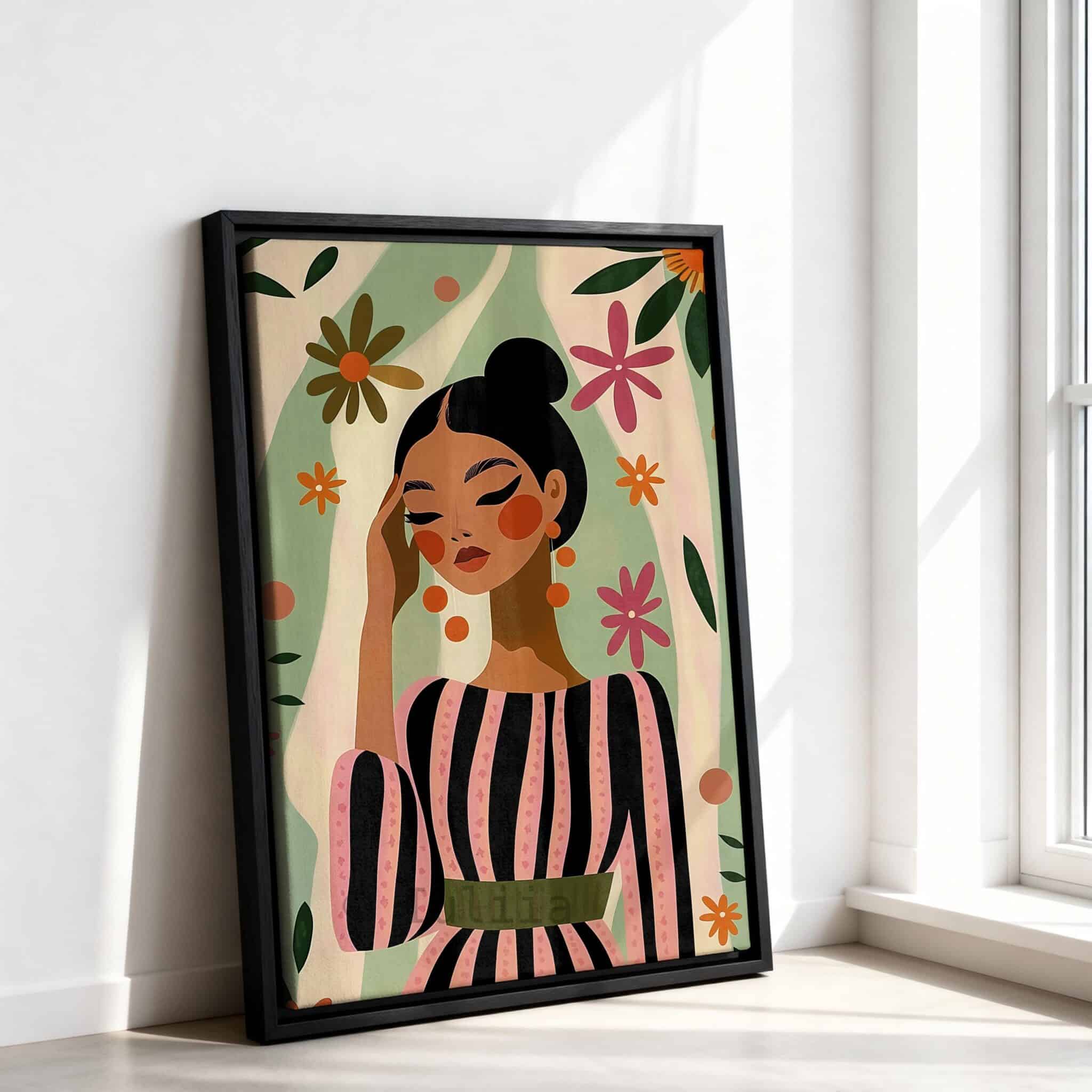 Feminine Wall Art Canvas Set of 3, Floral Woman Triptych, Botanical Modern Portrait Collection, Curated Gallery Bedroom Decor - photo #11