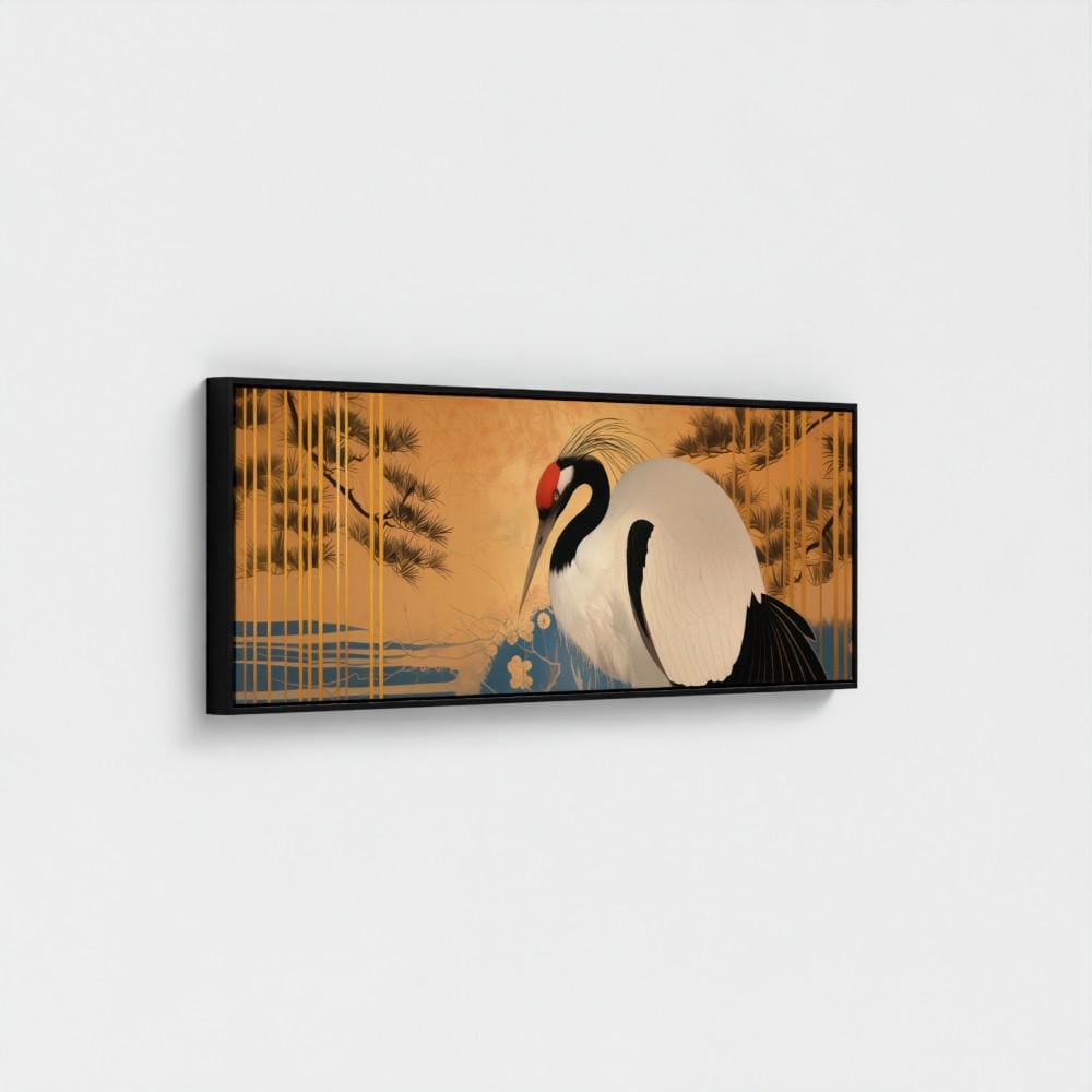 Canvas Japanese Wall Art, Wide Red Crowned Crane Design, Oriental Gold Nature Scene, Statement Living Room Decor - photo #13