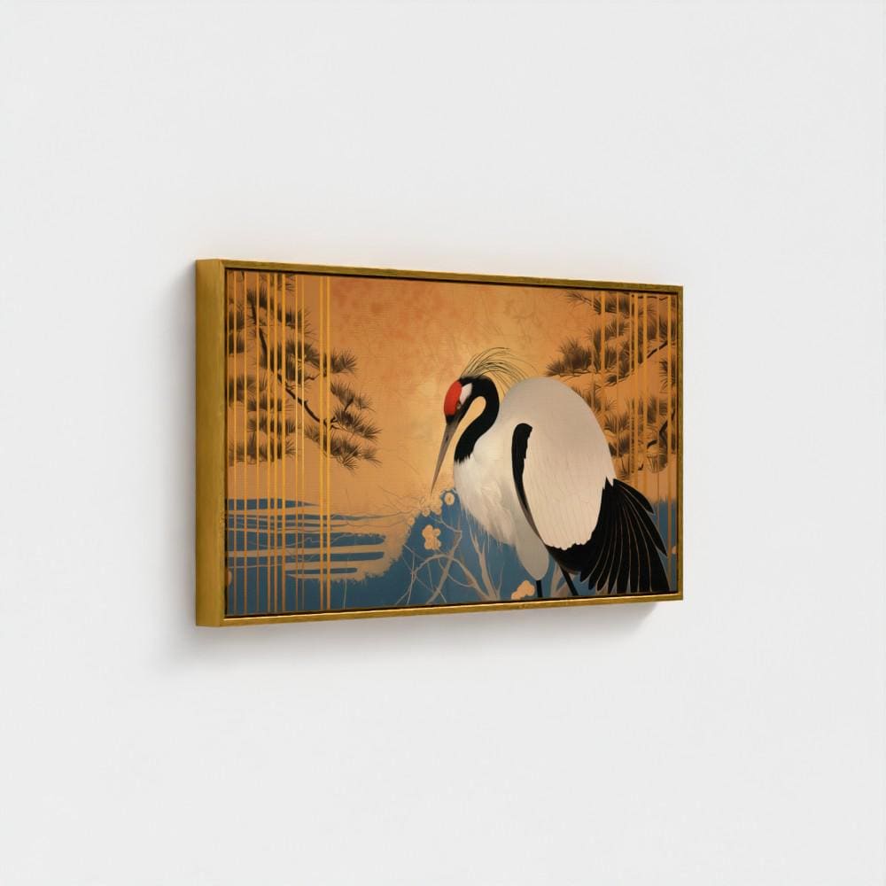 Canvas Japanese Wall Art, Wide Red Crowned Crane Design, Oriental Gold Nature Scene, Statement Living Room Decor - photo #15