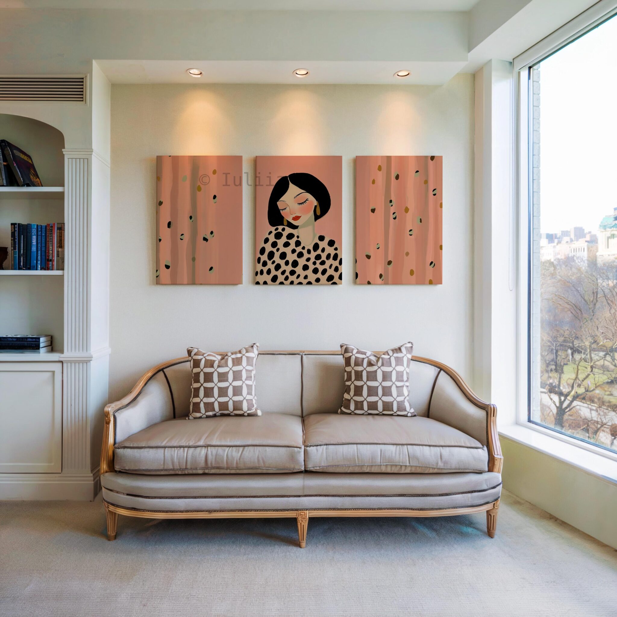 Stylish Woman Art Three Panels Canvas, Minimalist Portrait Triptych, Blush Pink Contemporary Set of 3 Wall Decor, Parisian Bedroom Style - photo #2
