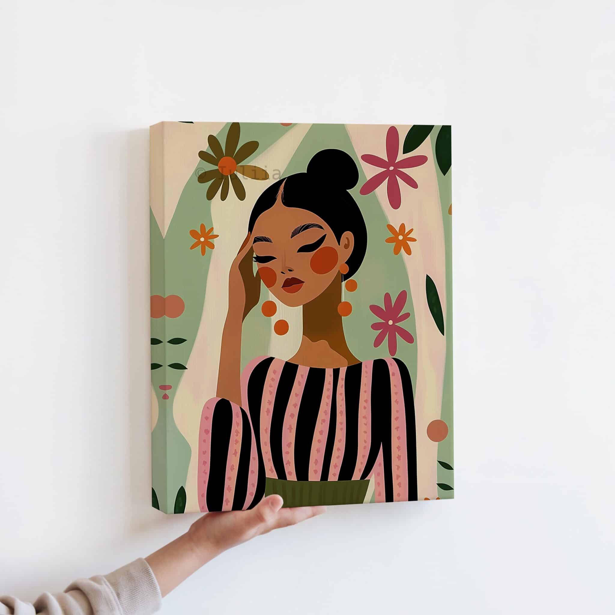 Feminine Wall Art Canvas Set of 3, Floral Woman Triptych, Botanical Modern Portrait Collection, Curated Gallery Bedroom Decor - photo #10