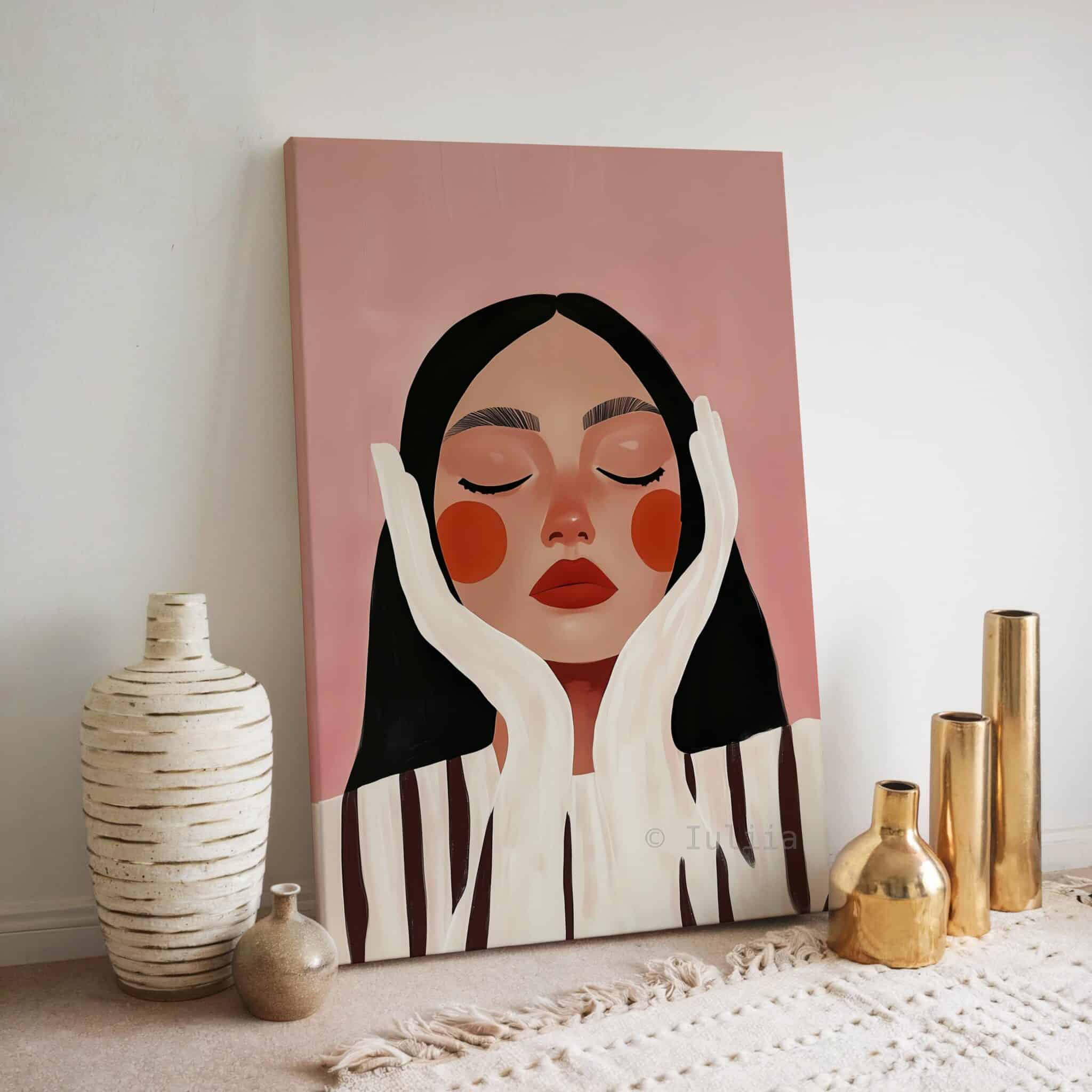 Contemporary Portrait Canvas Set of 3 Art, Blush Daisy Triptych, Feminine Minimalist Artwork, Quiet Luxury Bedroom Decor - photo #13