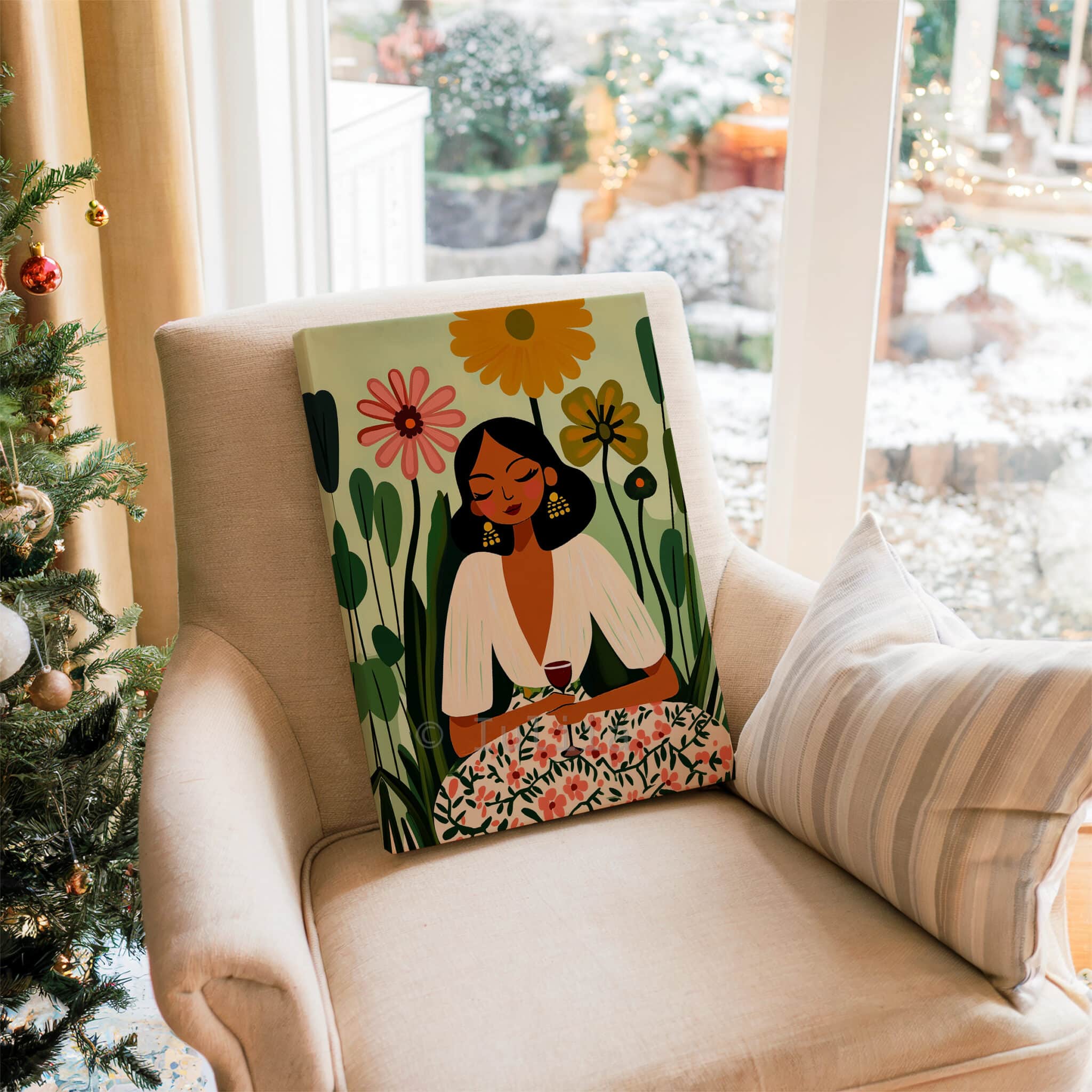 Stylish Woman Canvas, Floral Portrait Illustration Artwork, Contemporary Gallery Wall Art, Elegant Feminine Decor, Living Room Accent - photo #15