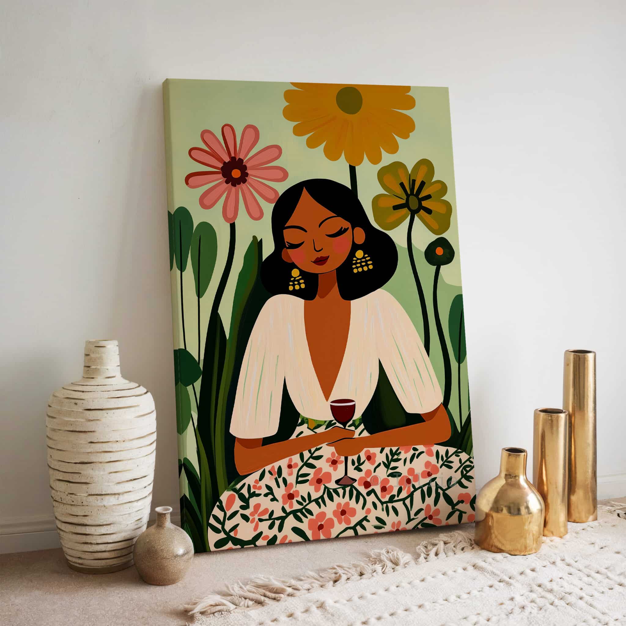 Stylish Woman Canvas, Floral Portrait Illustration Artwork, Contemporary Gallery Wall Art, Elegant Feminine Decor, Living Room Accent - photo #6