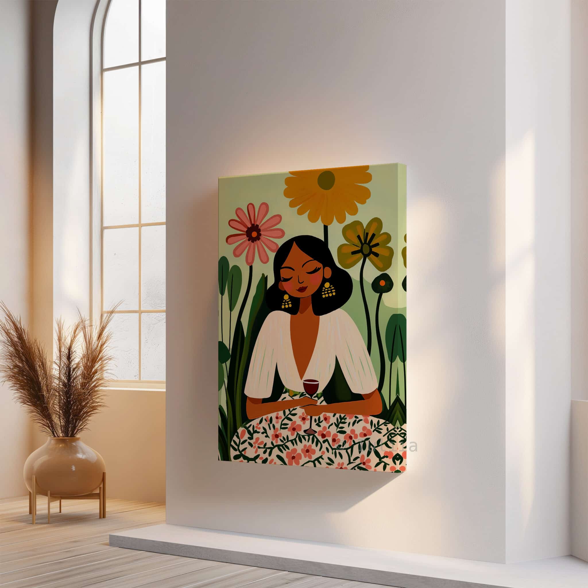 Stylish Woman Canvas, Floral Portrait Illustration Artwork, Contemporary Gallery Wall Art, Elegant Feminine Decor, Living Room Accent - photo #14