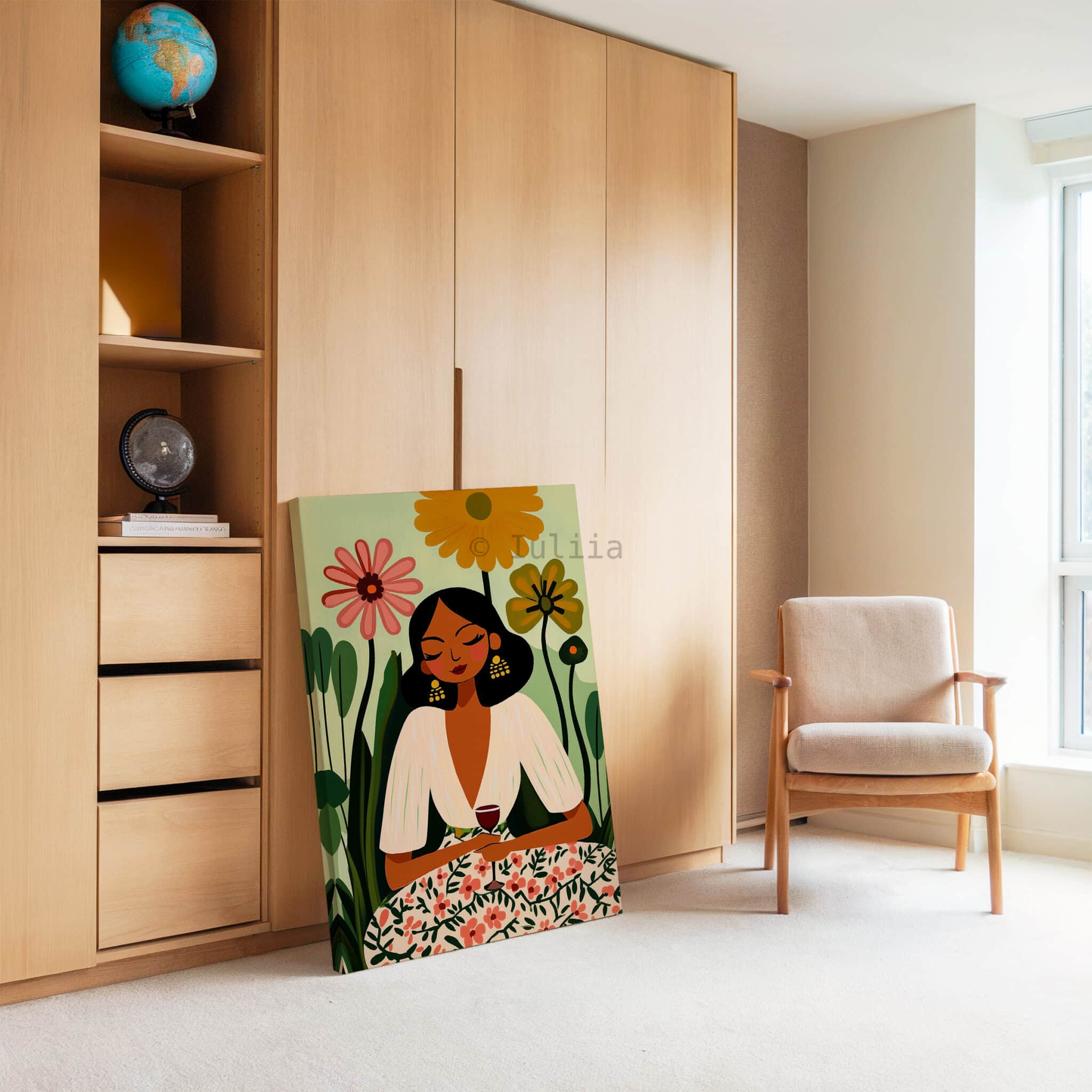 Stylish Woman Canvas, Floral Portrait Illustration Artwork, Contemporary Gallery Wall Art, Elegant Feminine Decor, Living Room Accent - photo #3