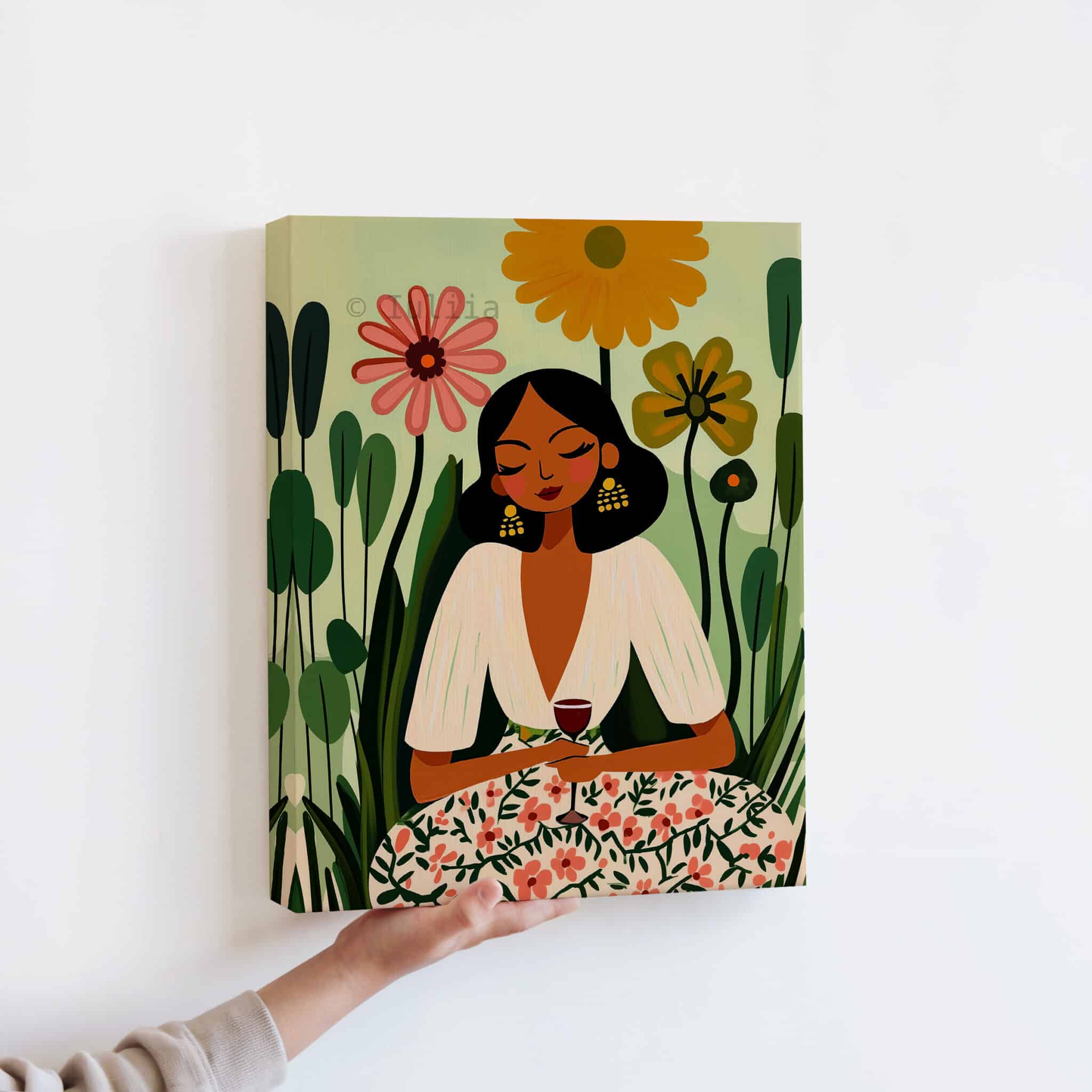 Stylish Woman Canvas, Floral Portrait Illustration Artwork, Contemporary Gallery Wall Art, Elegant Feminine Decor, Living Room Accent - photo #12