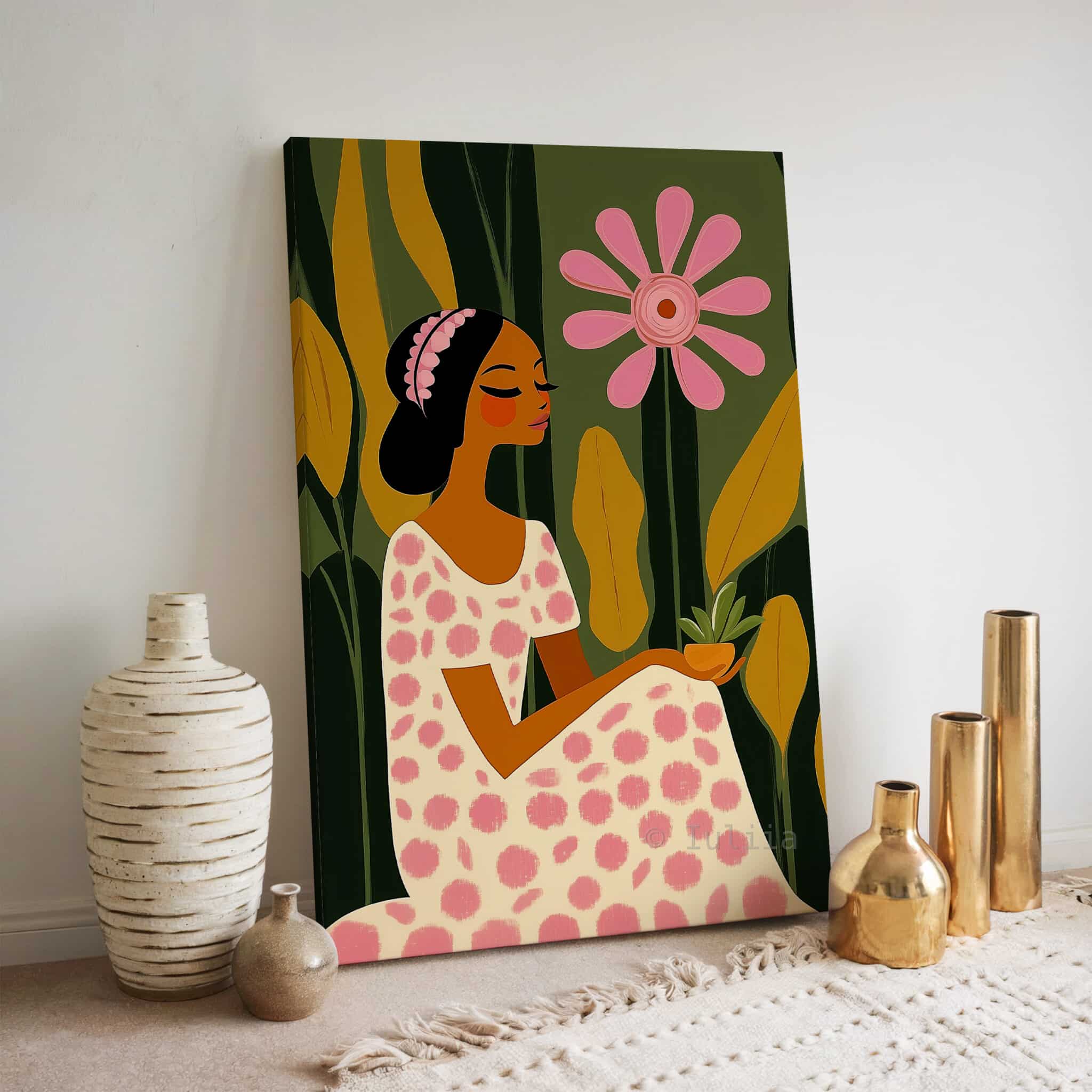 Feminine Portrait Print on Canvas, Elegant Floral Woman Illustration Art, Soft Luxury Wall Decor, Contemporary Bedroom Artwork, Botanical Accent - photo #6