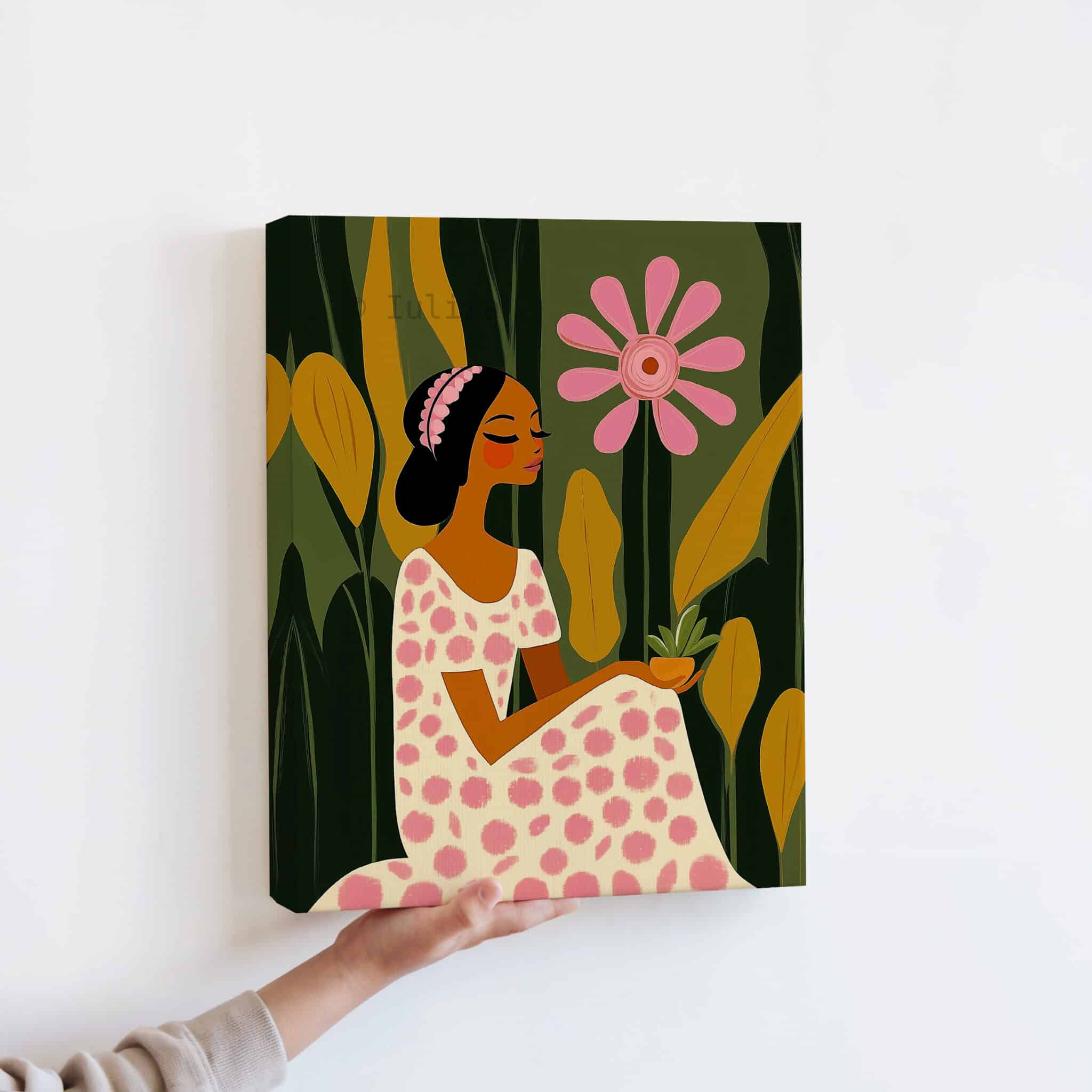 Feminine Portrait Print on Canvas, Elegant Floral Woman Illustration Art, Soft Luxury Wall Decor, Contemporary Bedroom Artwork, Botanical Accent - photo #12