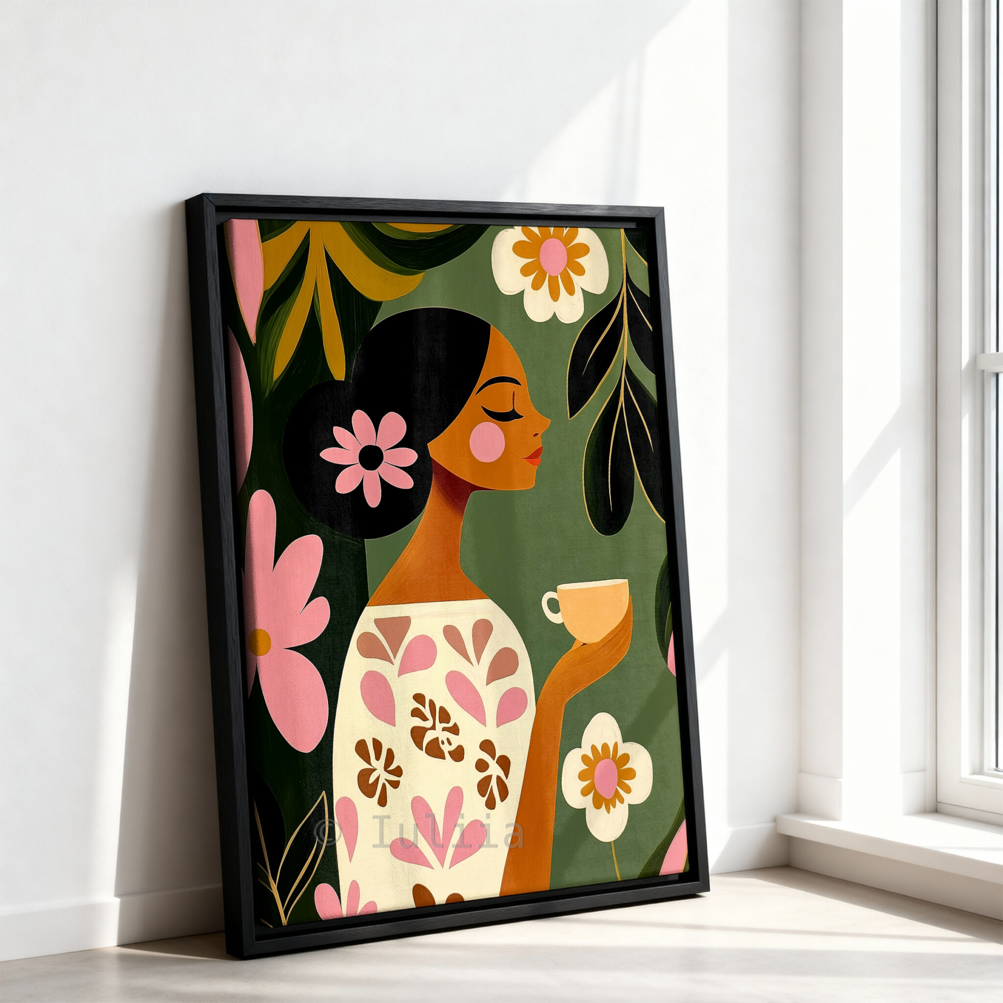 Coffee Lover Canvas, Botanical Woman Portrait Art, Morning Coffee Corner Decor, Contemporary Floral Illustration, Cozy Kitchen Accent - photo #10