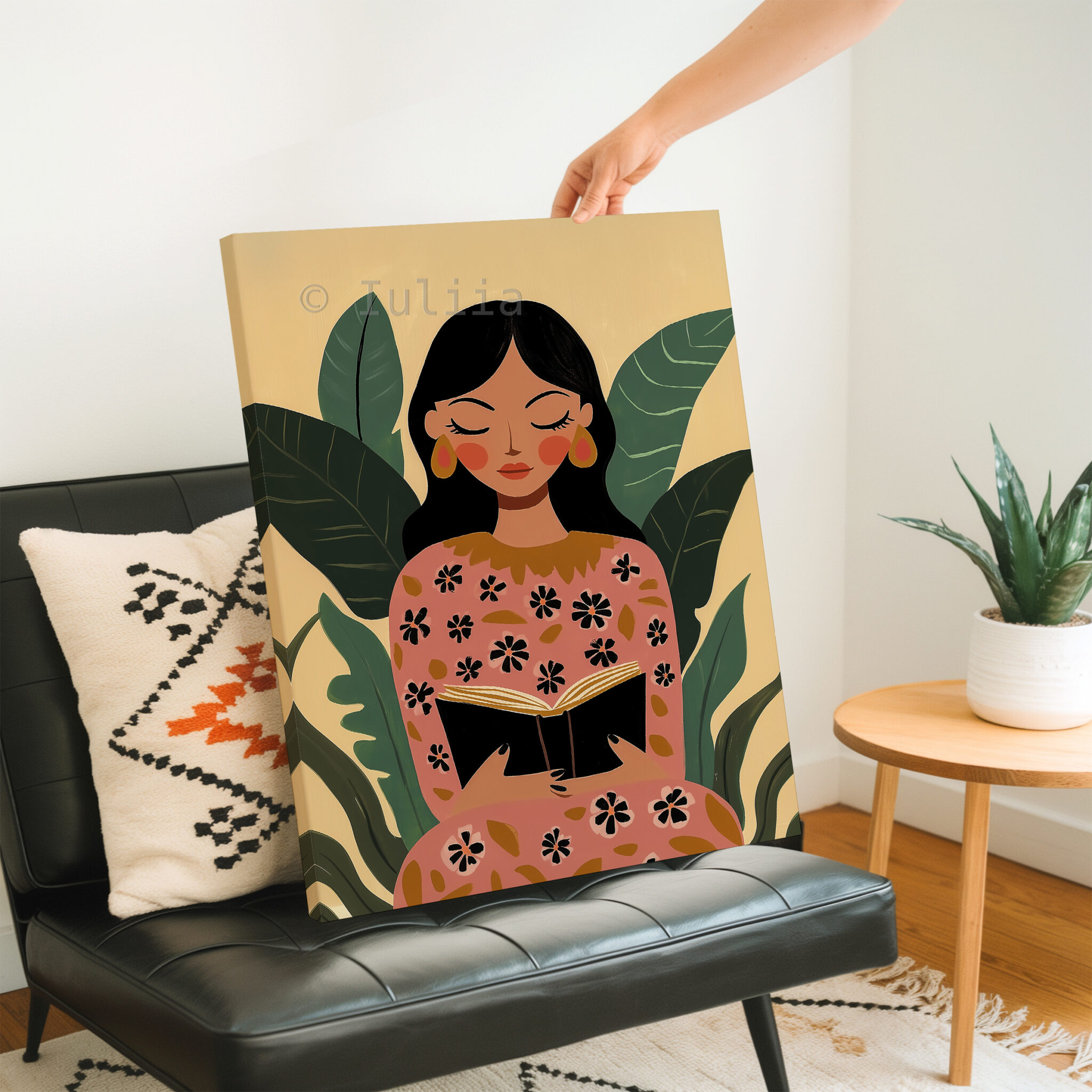 Reading Woman Canvas, Botanical Female Portrait Artwork Illustration, Home Library Decor, Contemporary Literary Wall Art, Peaceful Bedroom Accent - photo #2