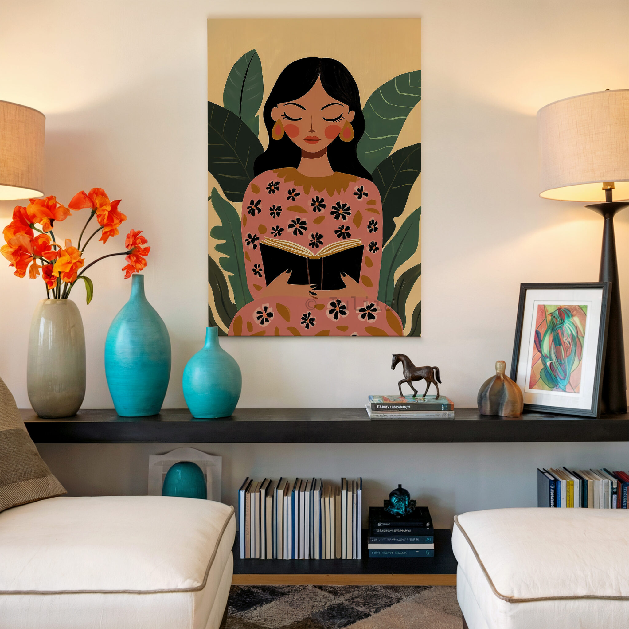 Reading Woman Canvas, Botanical Female Portrait Artwork Illustration, Home Library Decor, Contemporary Literary Wall Art, Peaceful Bedroom Accent - photo #17