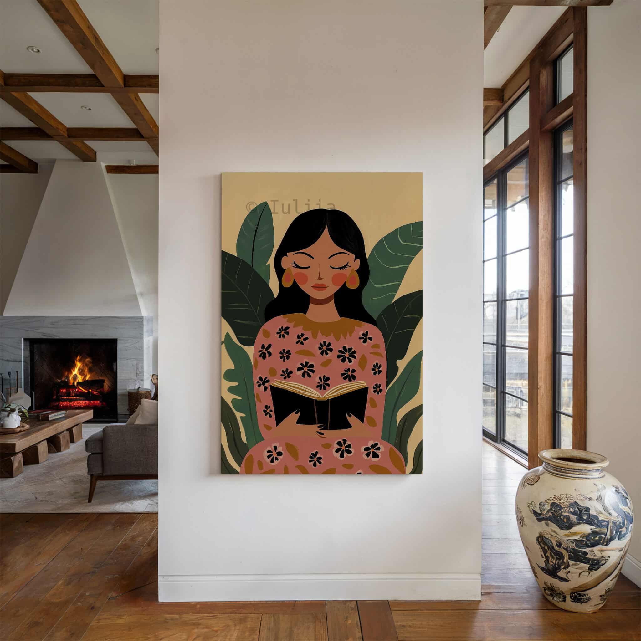Reading Woman Canvas, Botanical Female Portrait Artwork Illustration, Home Library Decor, Contemporary Literary Wall Art, Peaceful Bedroom Accent - photo #4