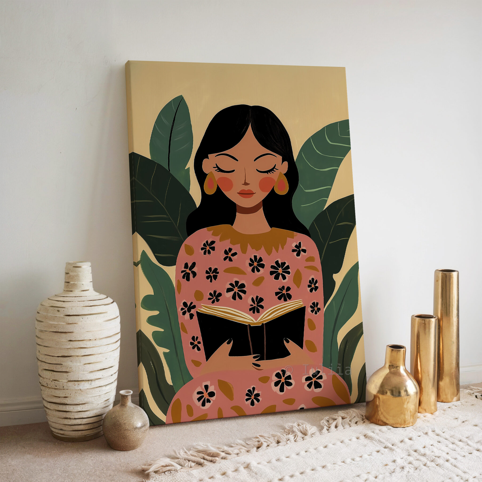 Reading Woman Canvas, Botanical Female Portrait Artwork Illustration, Home Library Decor, Contemporary Literary Wall Art, Peaceful Bedroom Accent - photo #6