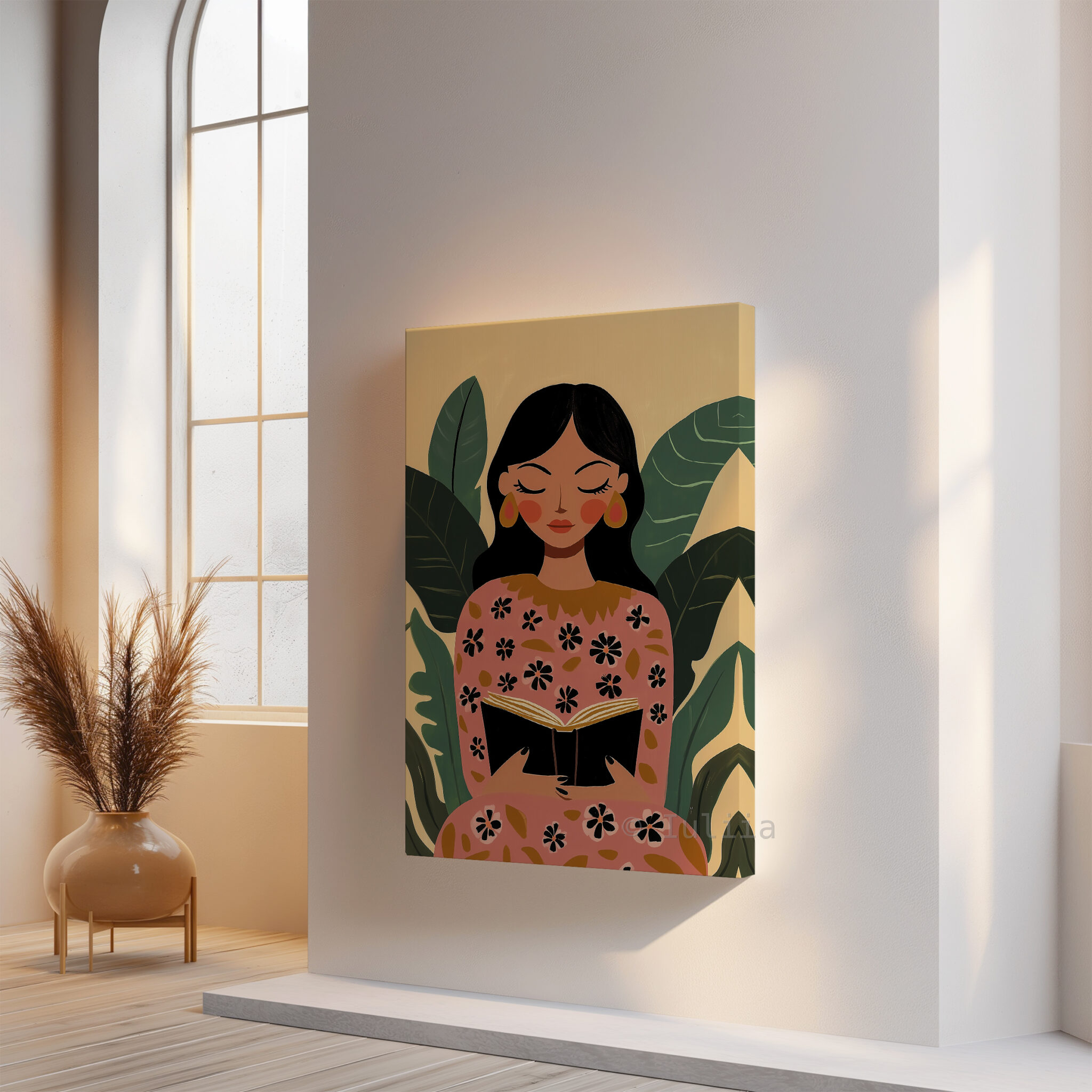 Reading Woman Canvas, Botanical Female Portrait Artwork Illustration, Home Library Decor, Contemporary Literary Wall Art, Peaceful Bedroom Accent - photo #14